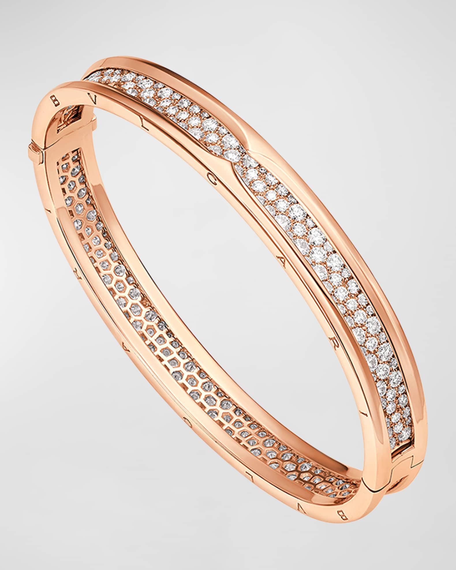BVLGARI 18K Rose Gold B.Zero1 Full Pave Bracelet Neiman Marcus