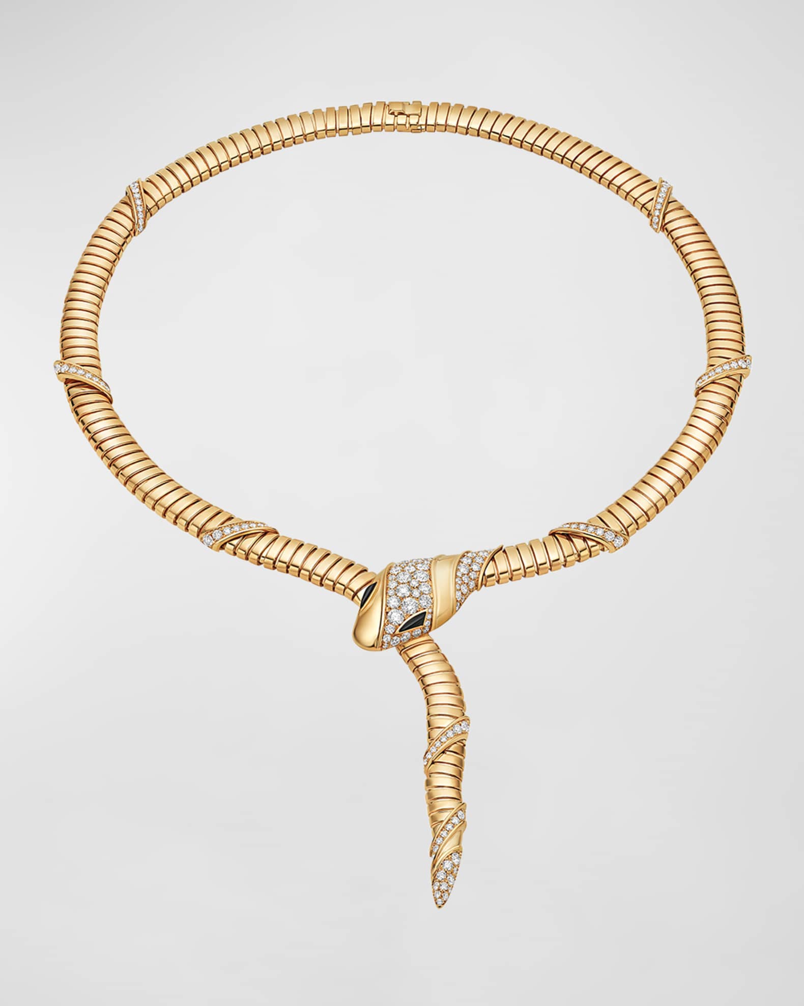 18K Yellow Gold Serpenti Tubogas Onyx Pave Necklace 0