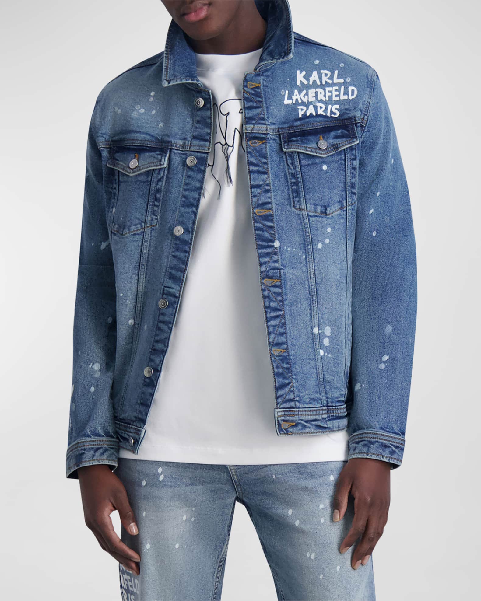 Karl Lagerfeld Paris Men's Graffiti Logo Denim Jacket | Neiman Marcus