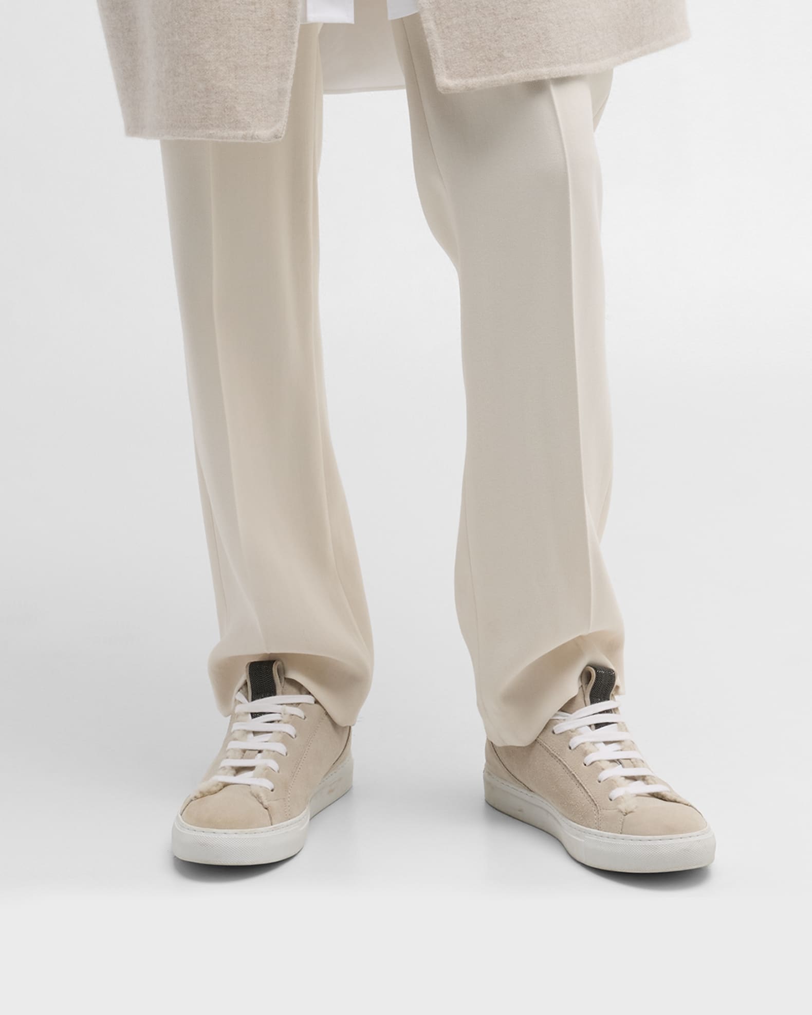 Lamb Shearling Fur-Lined Low-Top Sneakers 1