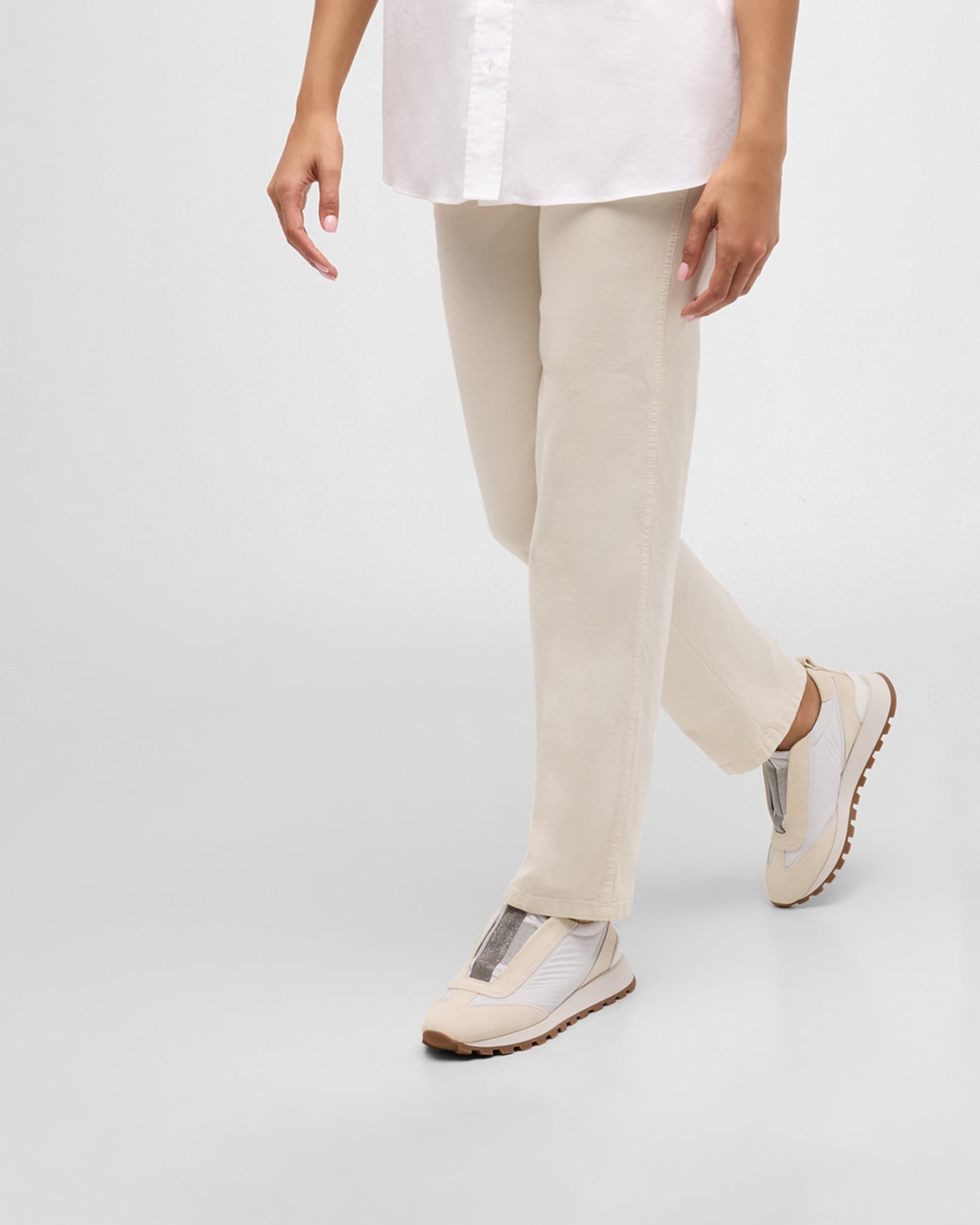 スニーカー BRUNELLO CUCINELLI White Sneakers with Monile Insert Brunello Cucinelli Monili-Embellished Knit Sneakers