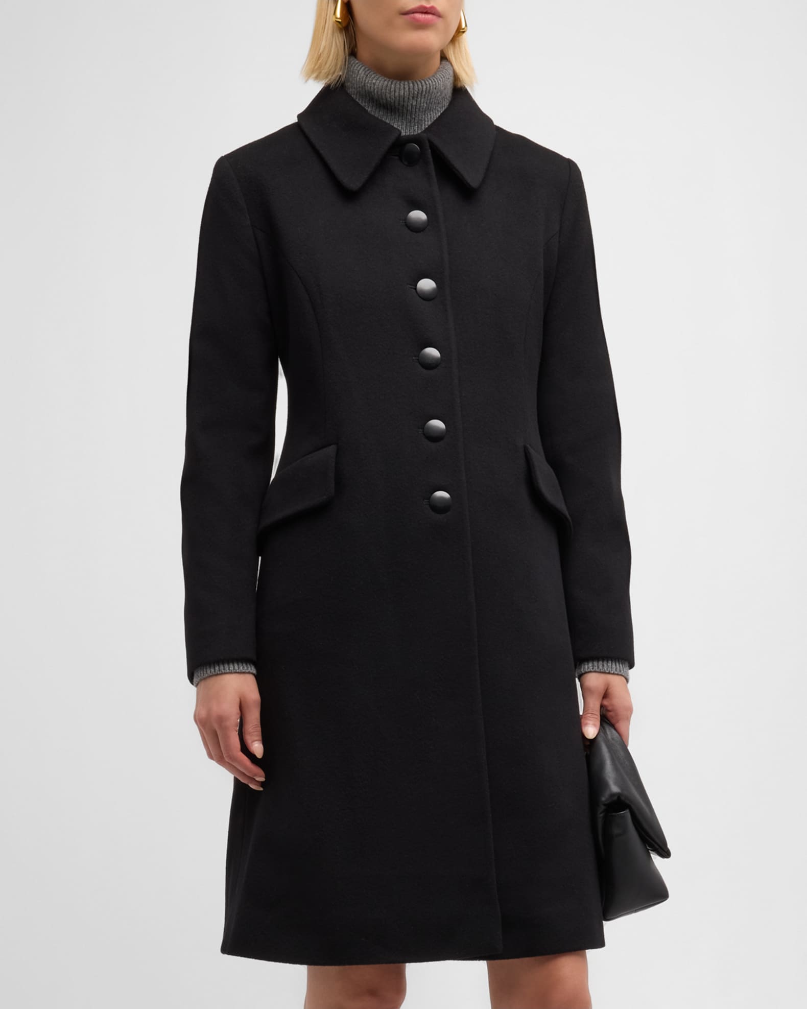 Fleurette Nell Single Breasted Wool Princess Coat Black