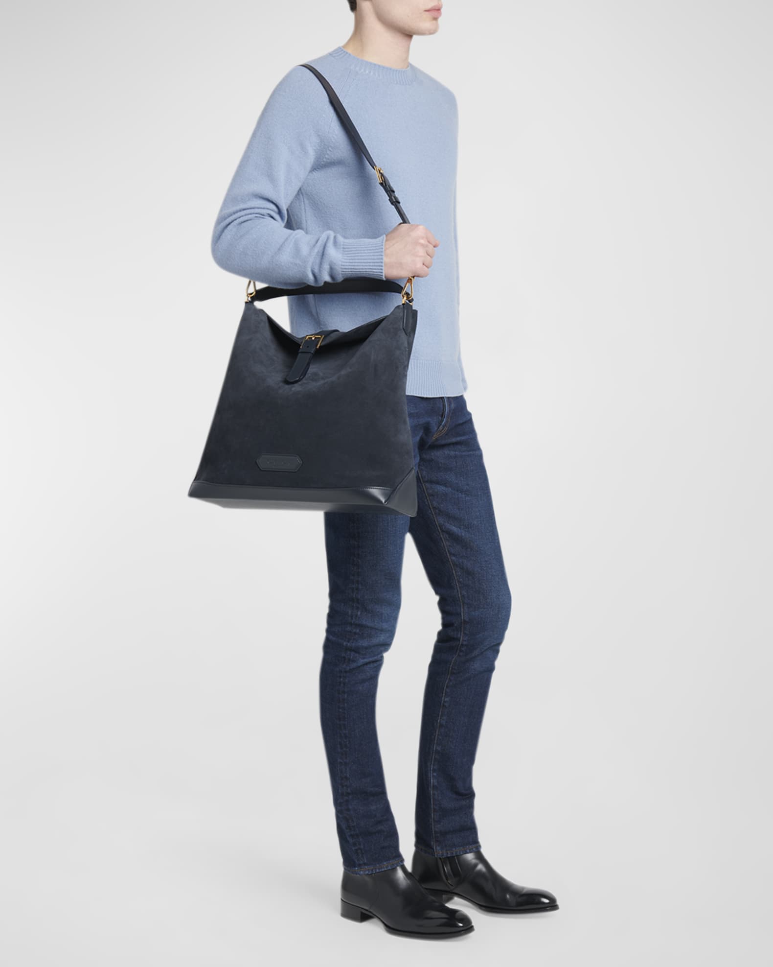 TOM FORD Men s Suede and Leather Hobo Bag Neiman Marcus