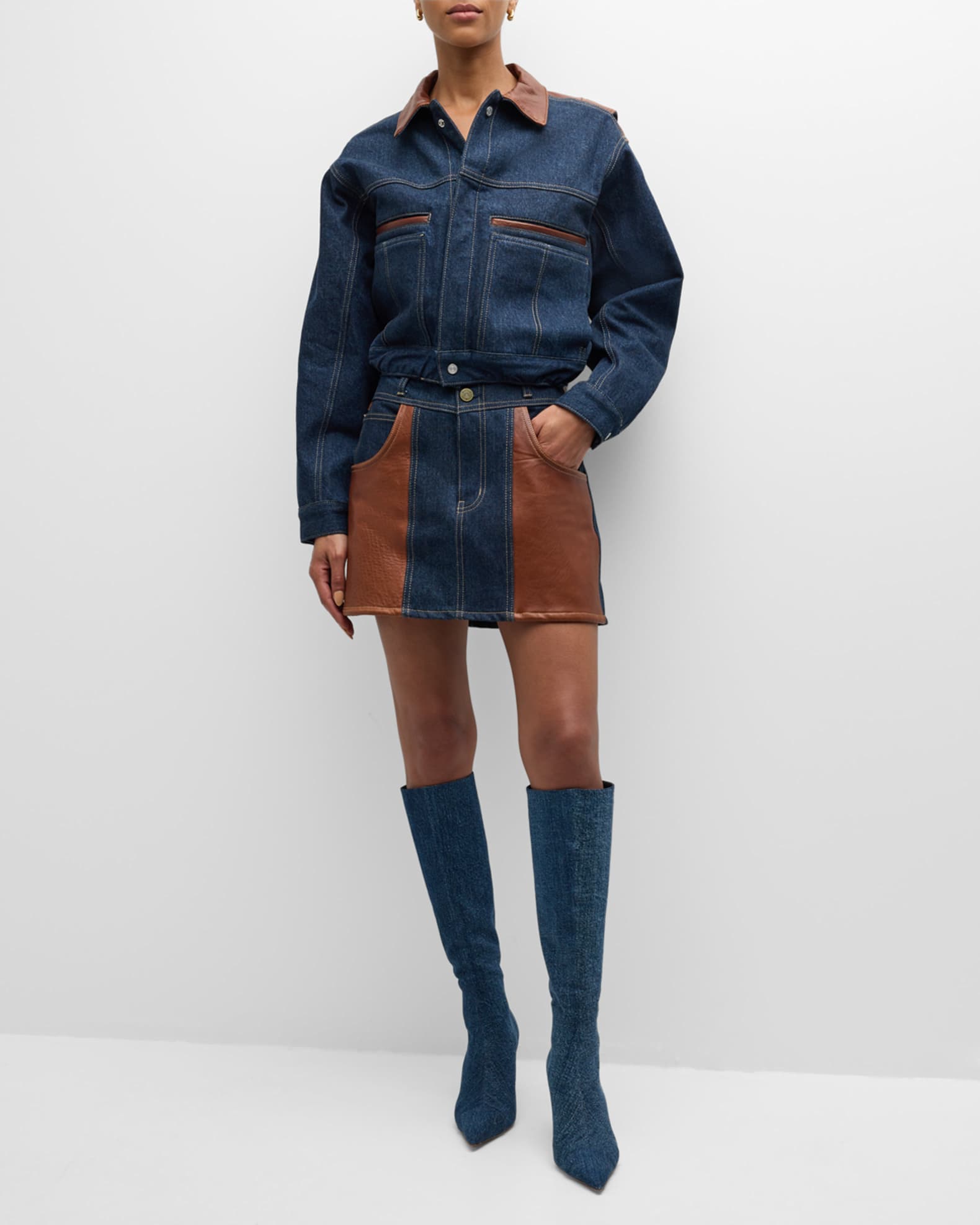 Leather denim mini skirt discount