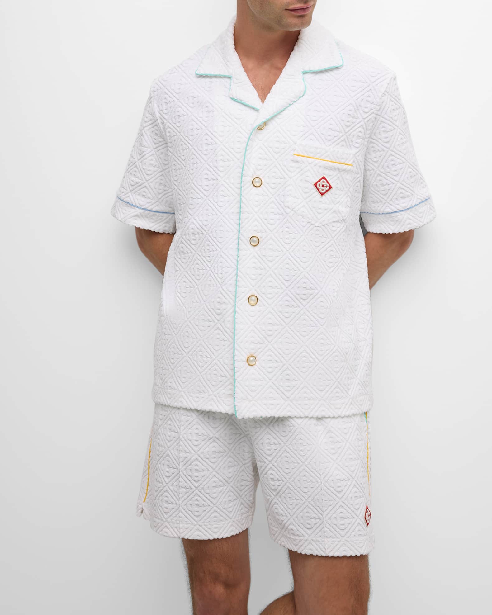 CASABLANCA Men's Monogram Toweling Camp Shirt | Neiman Marcus