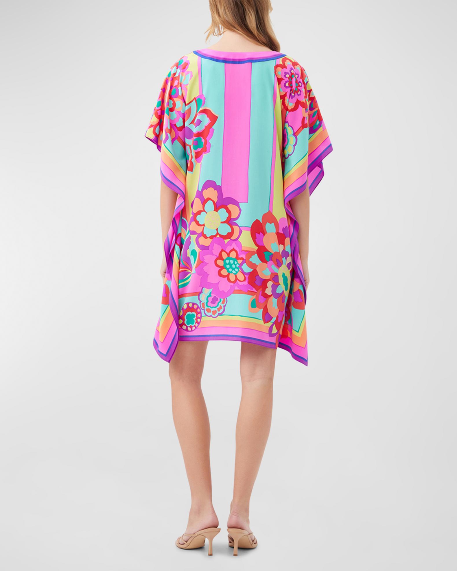 Trina Turk Theodora Floral-Print Caftan Mini Dress | Neiman Marcus