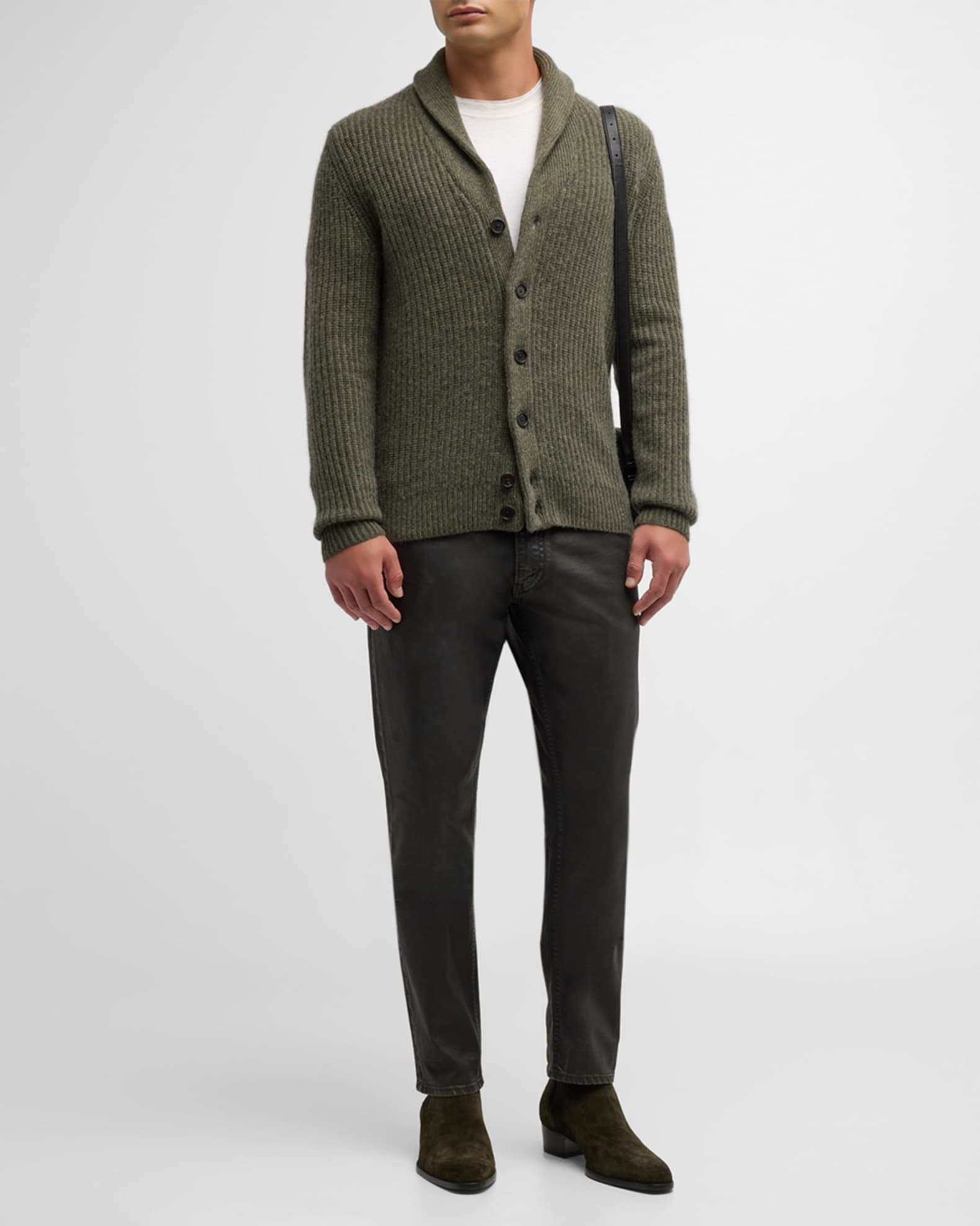 Men s Ribbed Cashmere Shawl Collar Cardigan Sweater