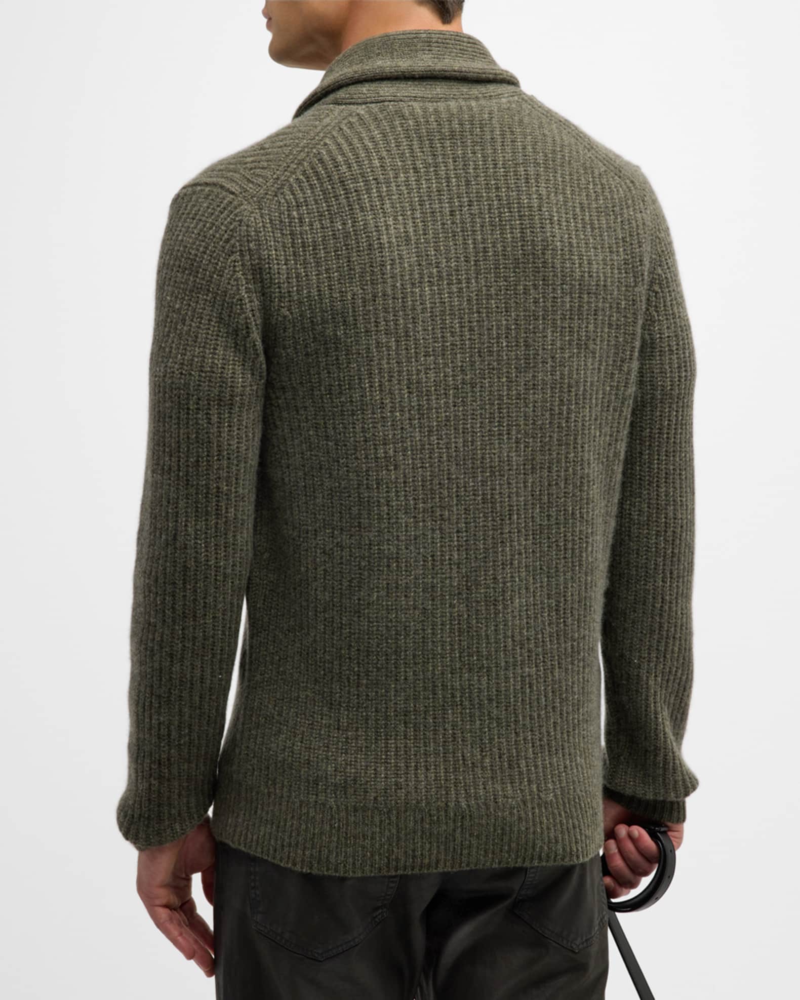 Men s Ribbed Cashmere Shawl Collar Cardigan Sweater