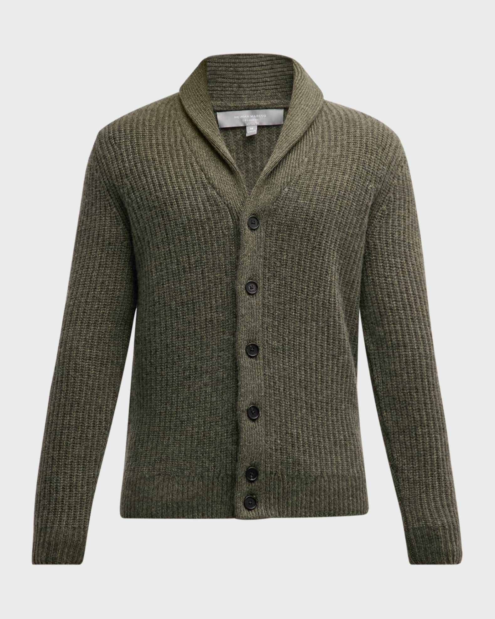 Men s Ribbed Cashmere Shawl Collar Cardigan Sweater