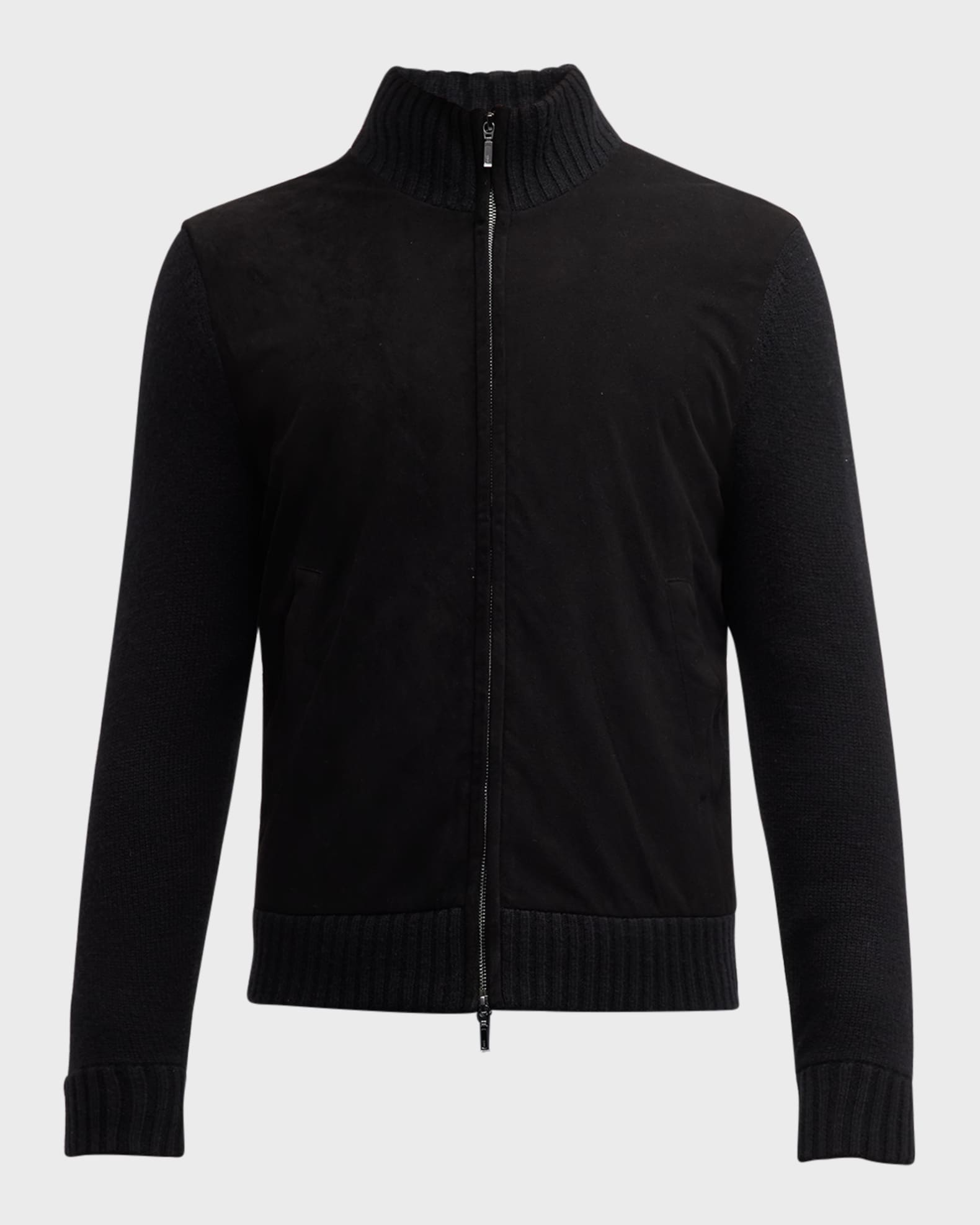 Men s Suede Front Cashmere Blend Full Zip Sweater