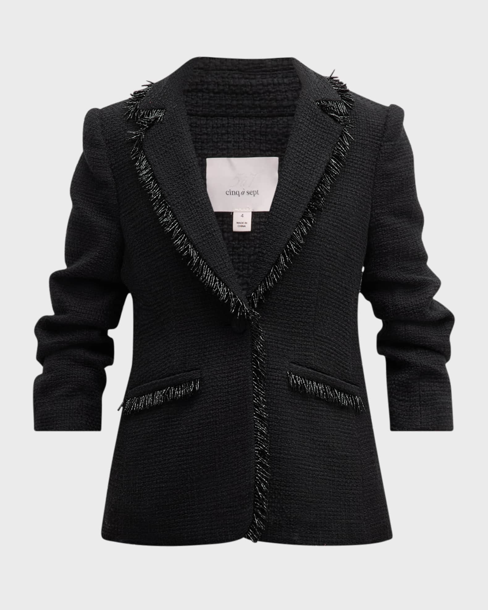 Cinq a Sept Kimmie Embellished Bouclé 3/4-Sleeve Blazer