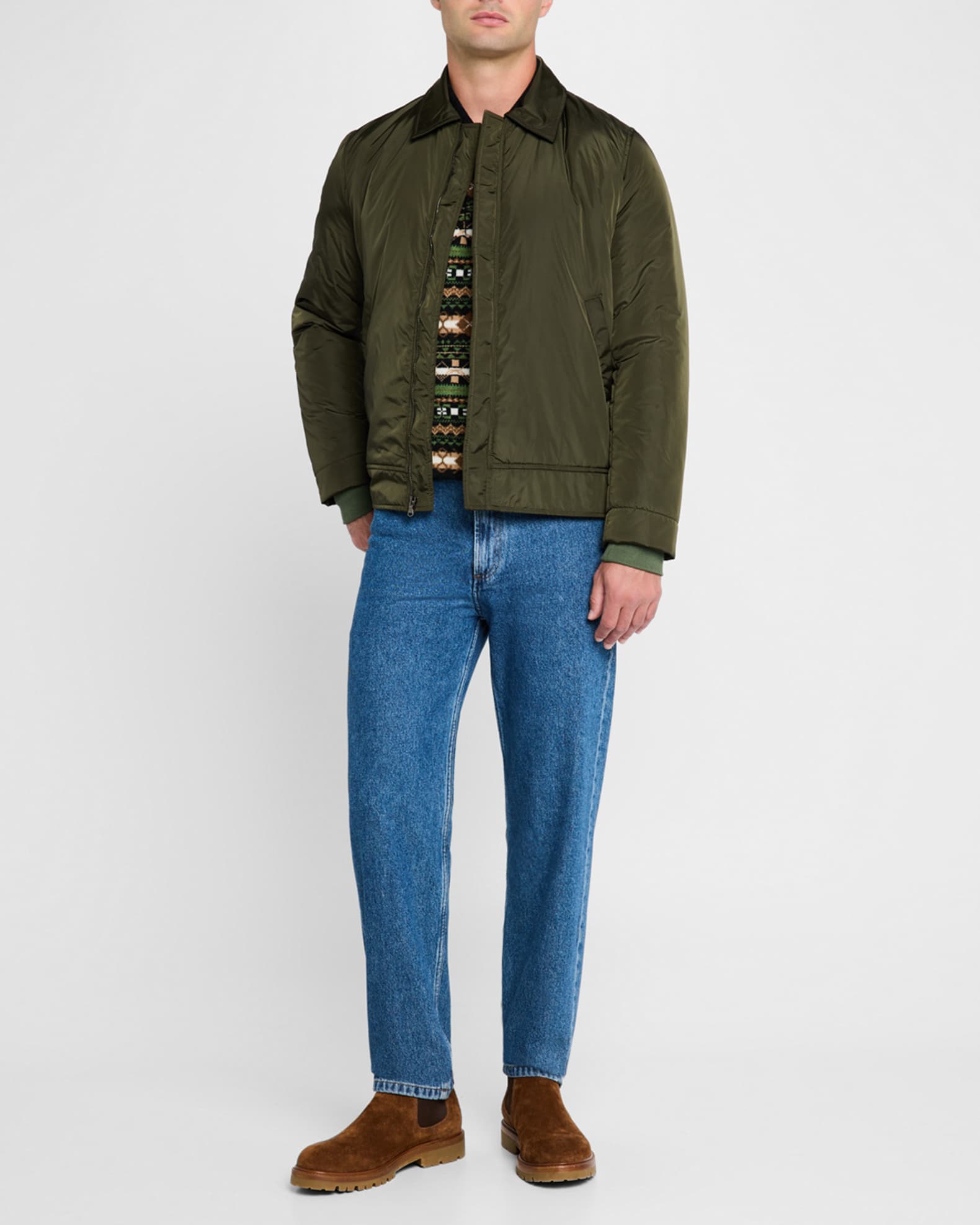 Neiman Marcus Men s Nylon Full Zip Bomber Jacket Green Men s 2X L Coats Jackets Outerwear Bomber Jackets
