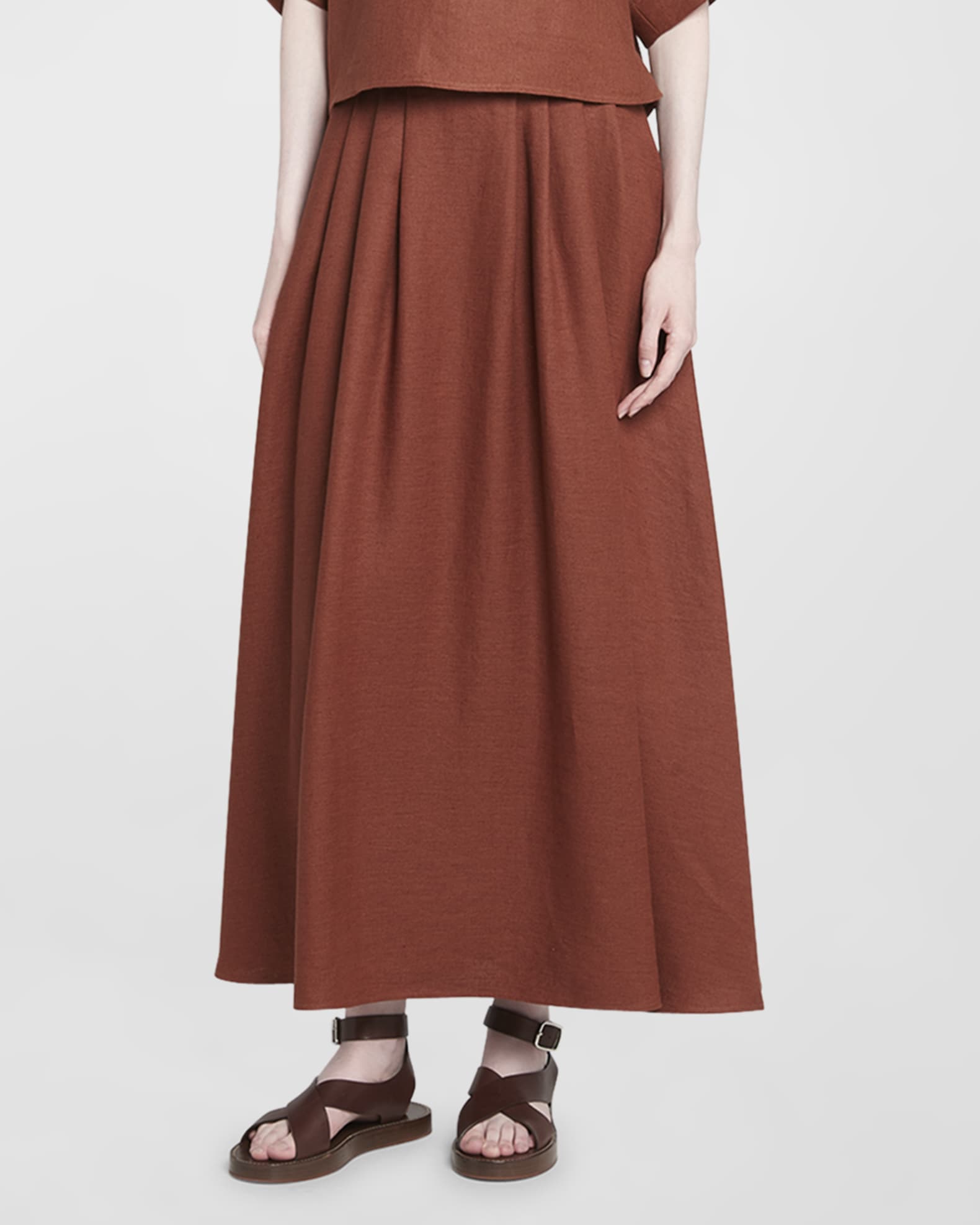 Loro Piana Sabina Antigua Pleated Midi Skirt | Neiman Marcus