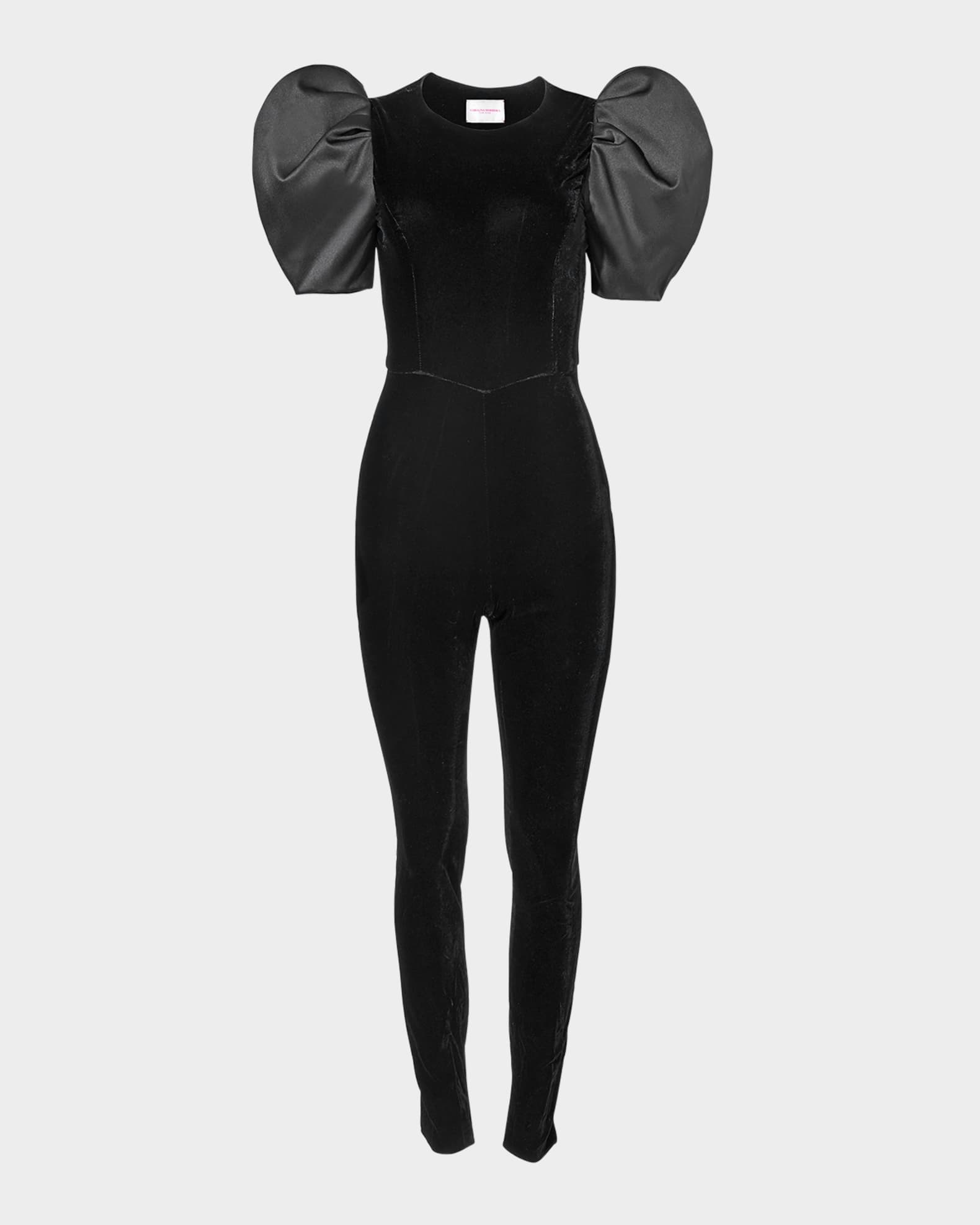 Puff Sleeve Skinny Leg Velvet Jumpsuit