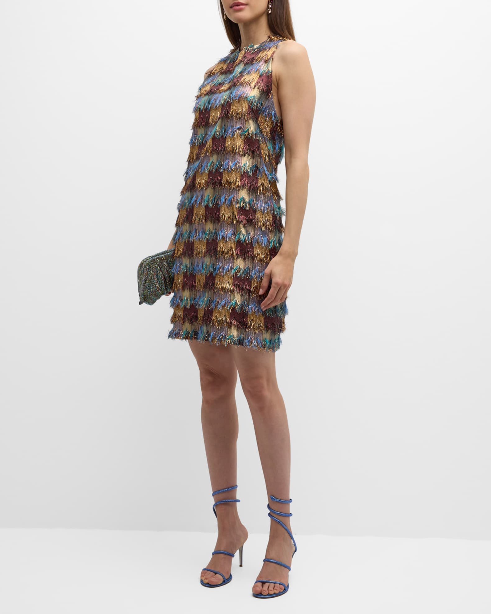 Metallic Zigzag Fringe Sleeveless Tunic Dress 1
