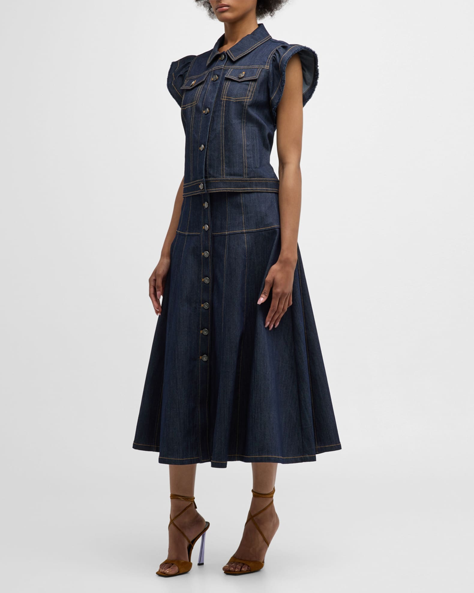 【mnem】Midi Denim Skirt Denim midi-skirt with stitching - Women | MANGO USA