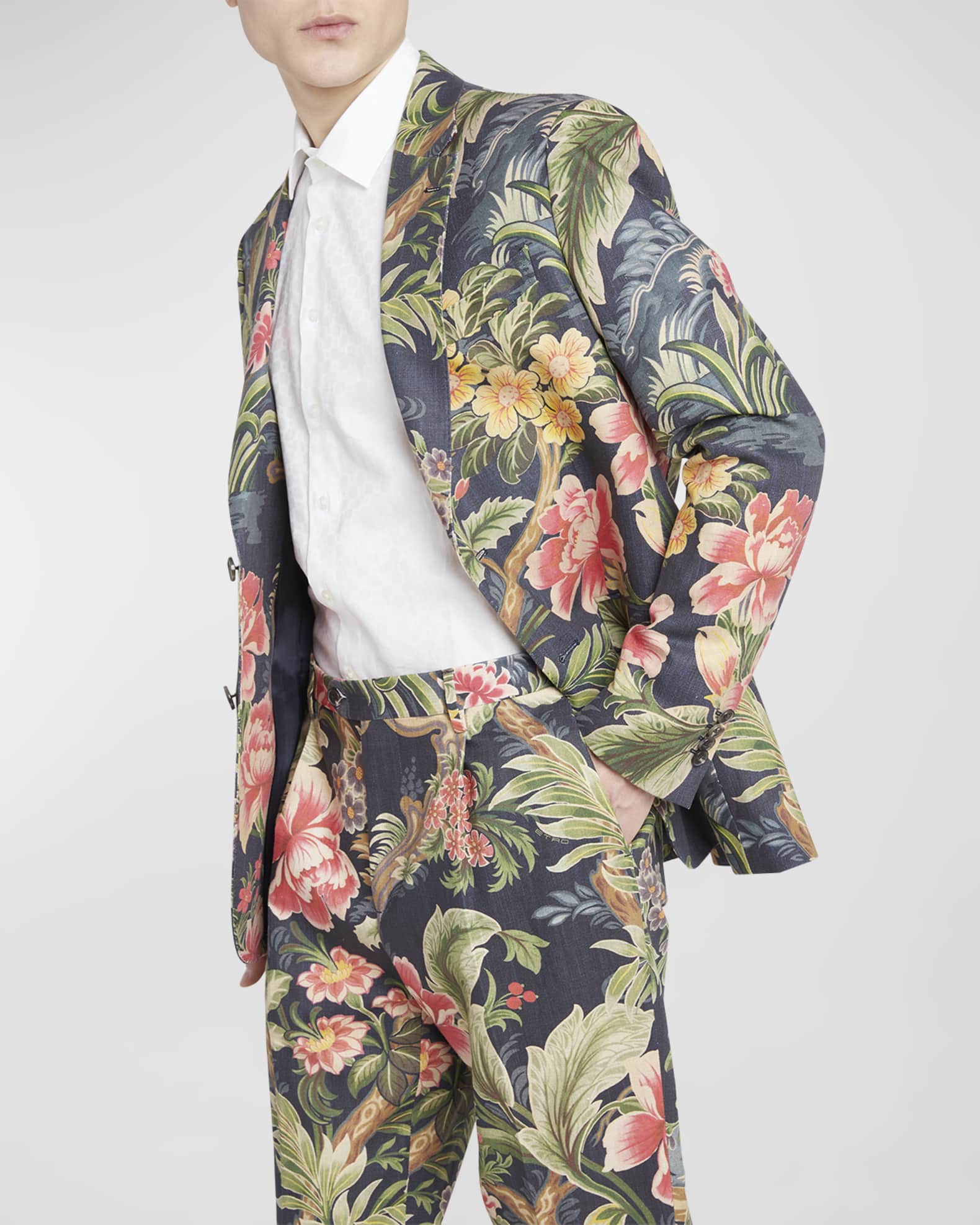 Grey Floral Hand Painted Jacket Set for Men Stylish, Artistic Elegance for the Modern Gentleman main image 0