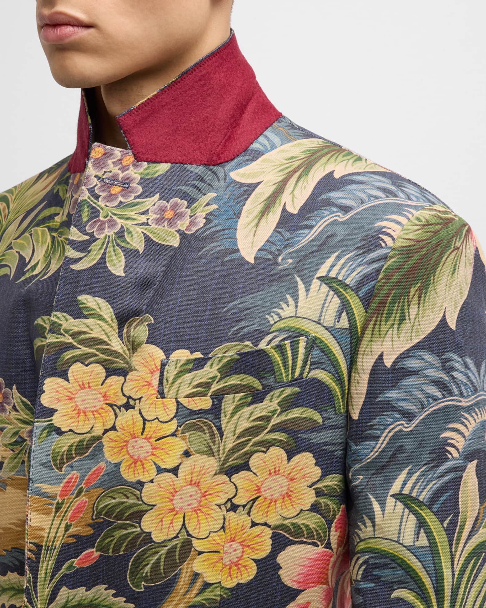 Grey Floral Hand Painted Jacket Set for Men Stylish, Artistic Elegance for the Modern Gentleman main image 1