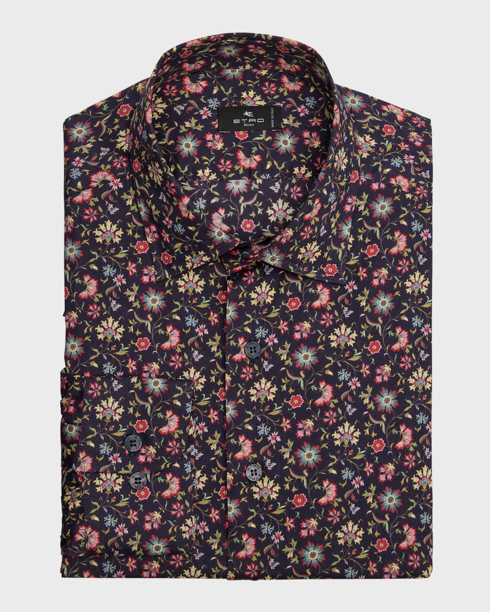 Nick Graham Men's Wildflower Floral Dress Shirt - Long Sleeve, Performance Stretch Fabric, Red