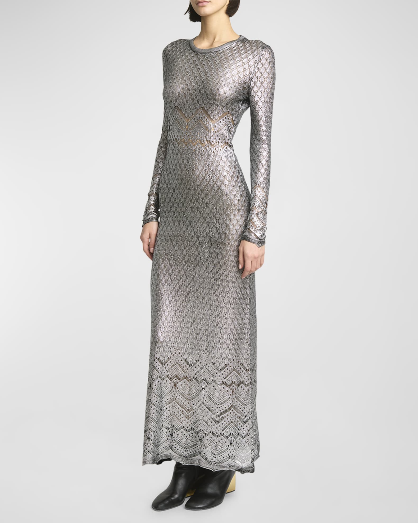 Rabanne Long Metallic Lace Knit Dress Neiman Marcus