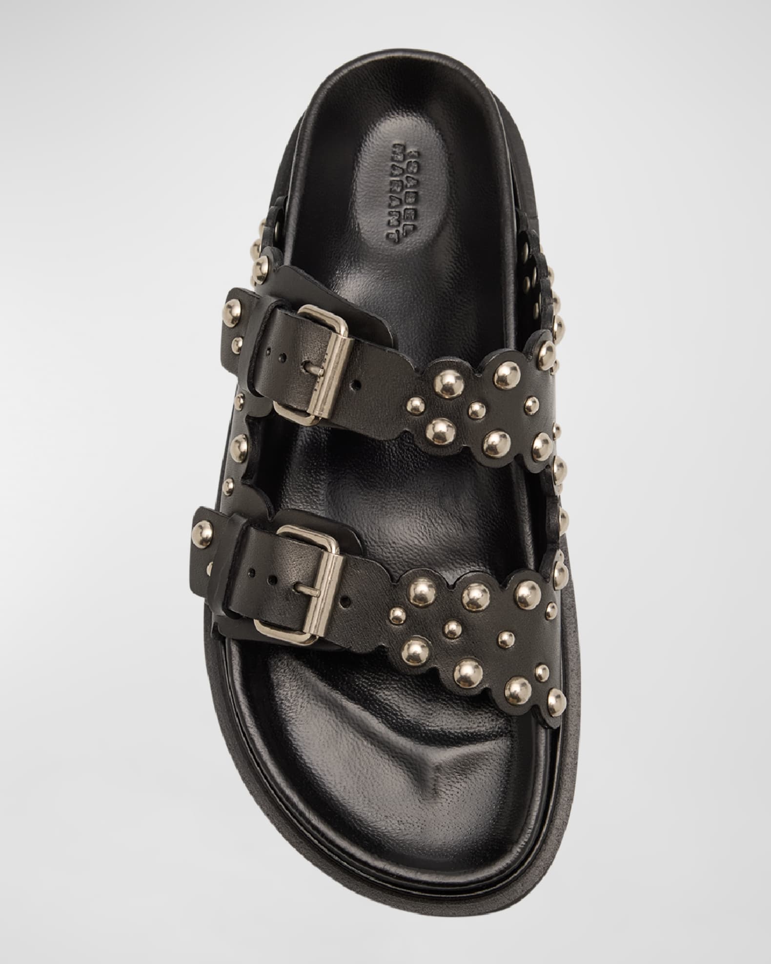 Lennya Pearly Studded Leather Dual-Buckle Sandals