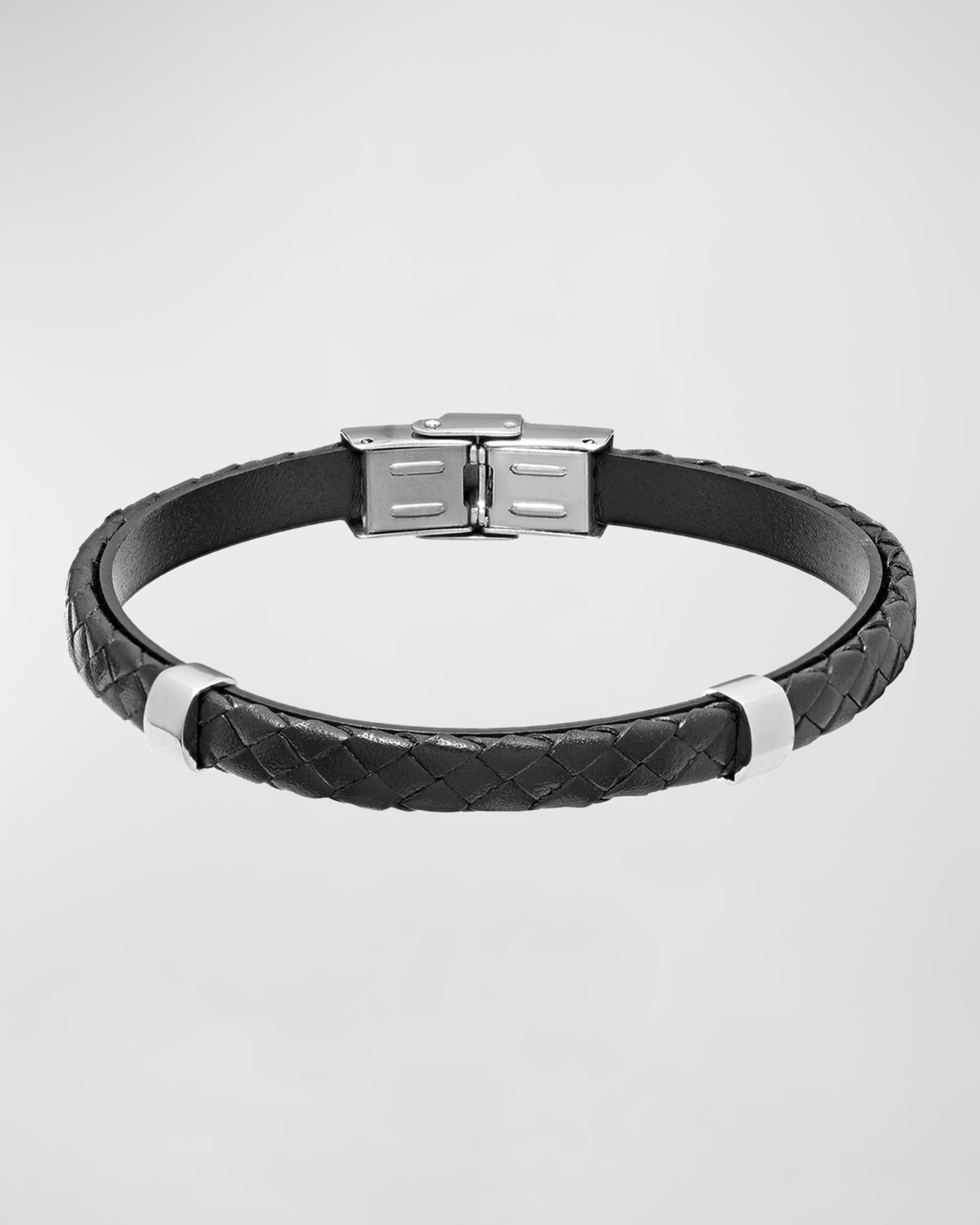 Link Up Men's Stainless Steel and Braided Leather Bracelet Neiman Marcus