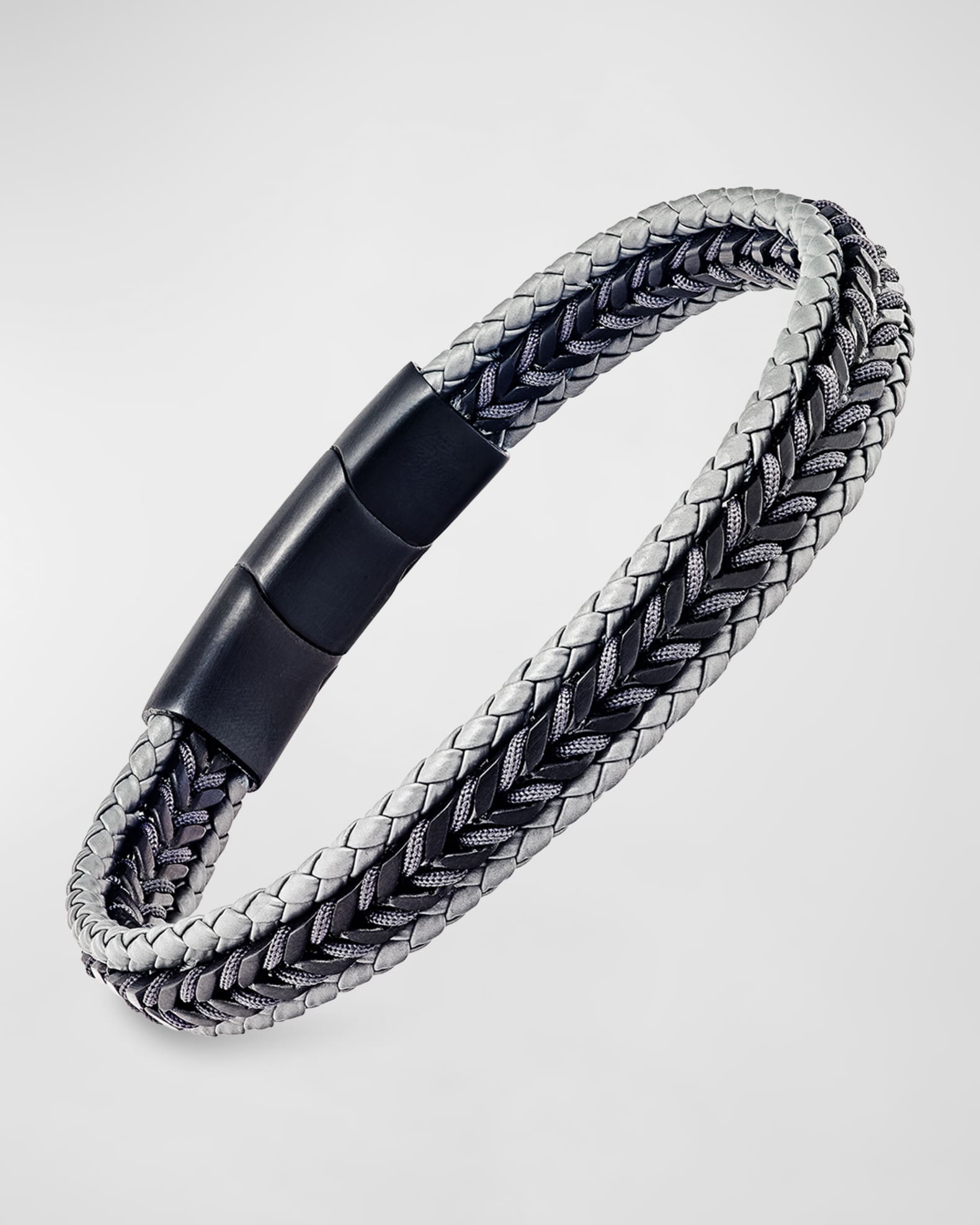 Men's Woven Leather and Stainless Steel Bracelet 0