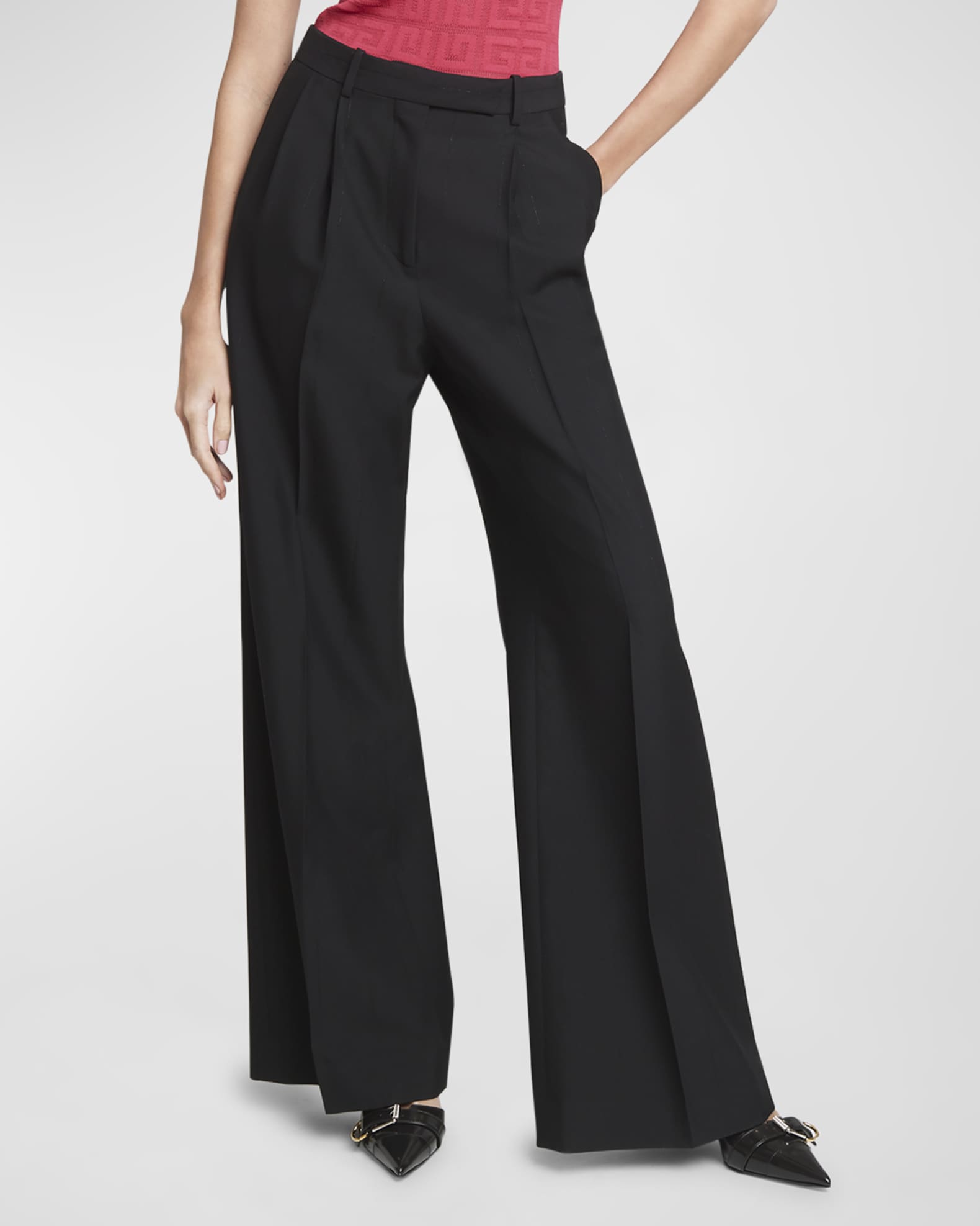 Metallic Sheen Straight-Leg Pants with Button Detail and Pleated main image 0