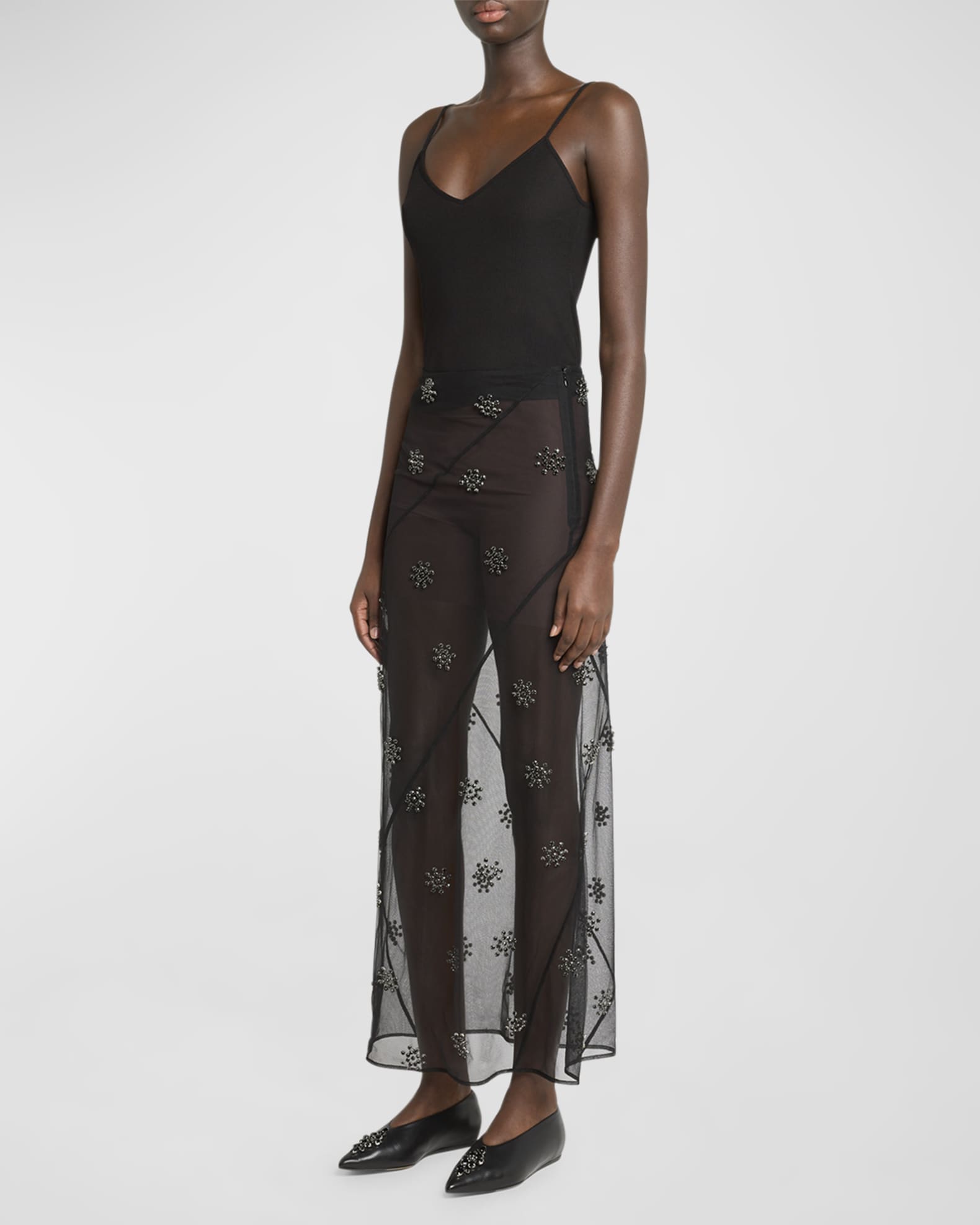 Simone Rocha Sheer Spiral Midi Skirt with Beaded Embellishments ...