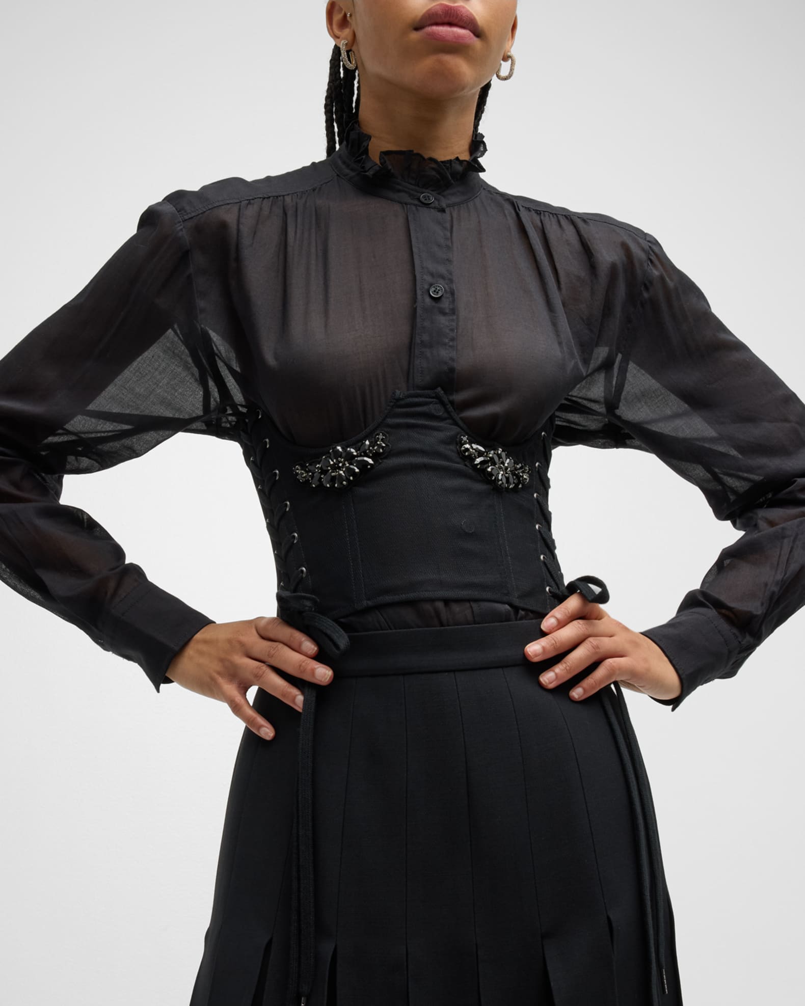 Simone Rocha Embellished Lace-Up Tulle Corset | Neiman Marcus