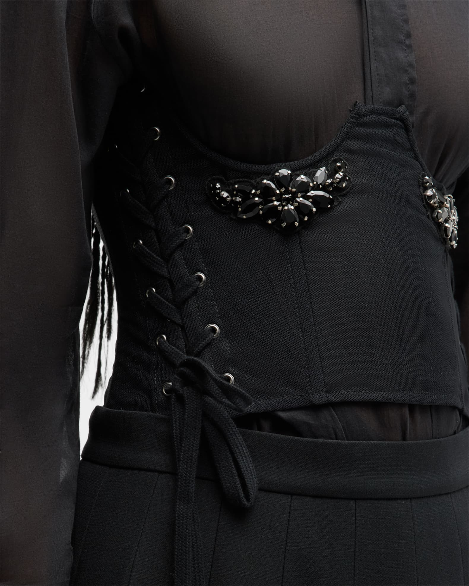 Simone Rocha Embellished Lace-Up Tulle Corset | Neiman Marcus