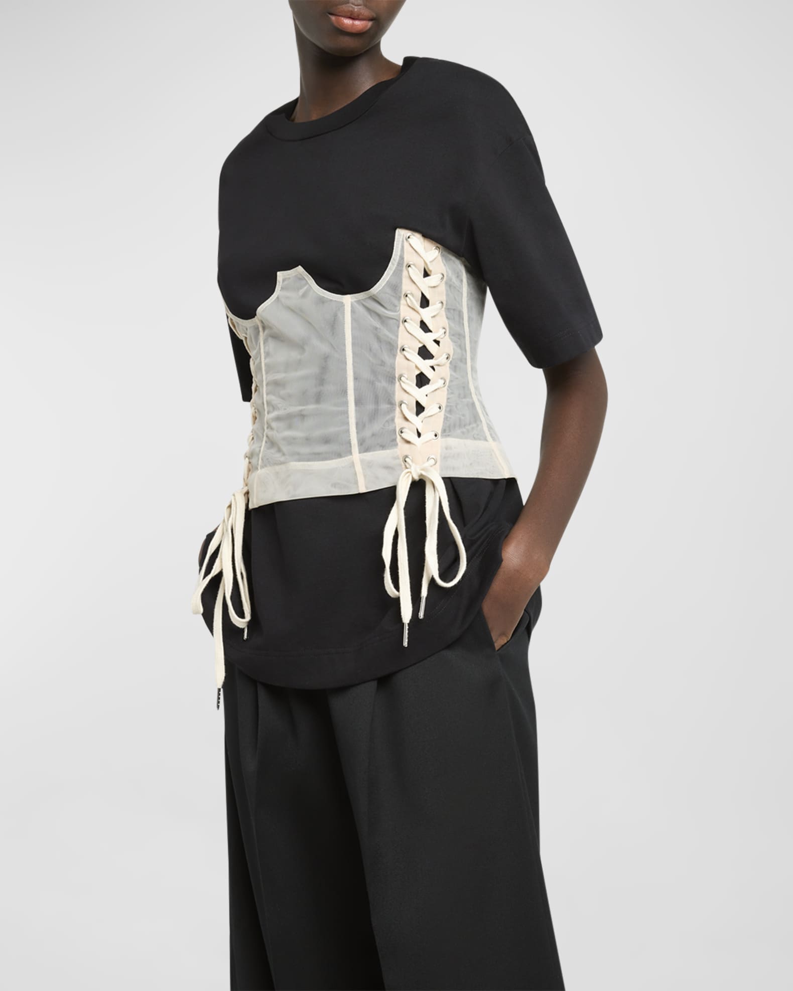 Simone Rocha Boxy T-Shirt with Corset Panel | Neiman Marcus