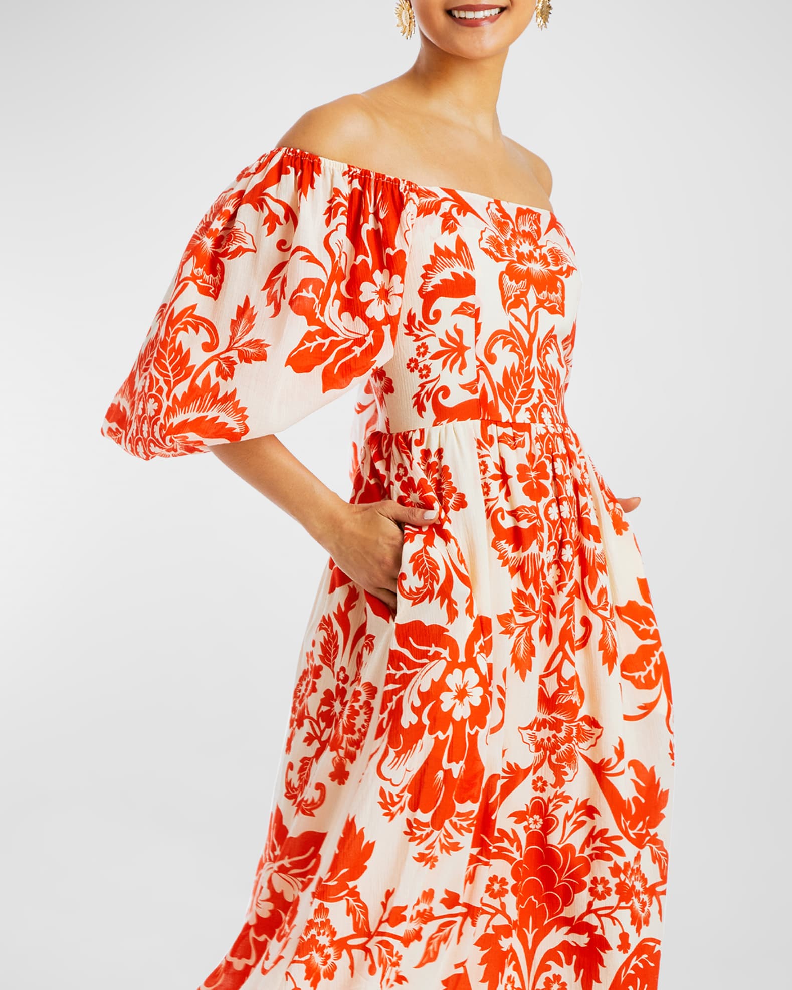 Mestiza New York Delphine Midi Dress S Red Ivory