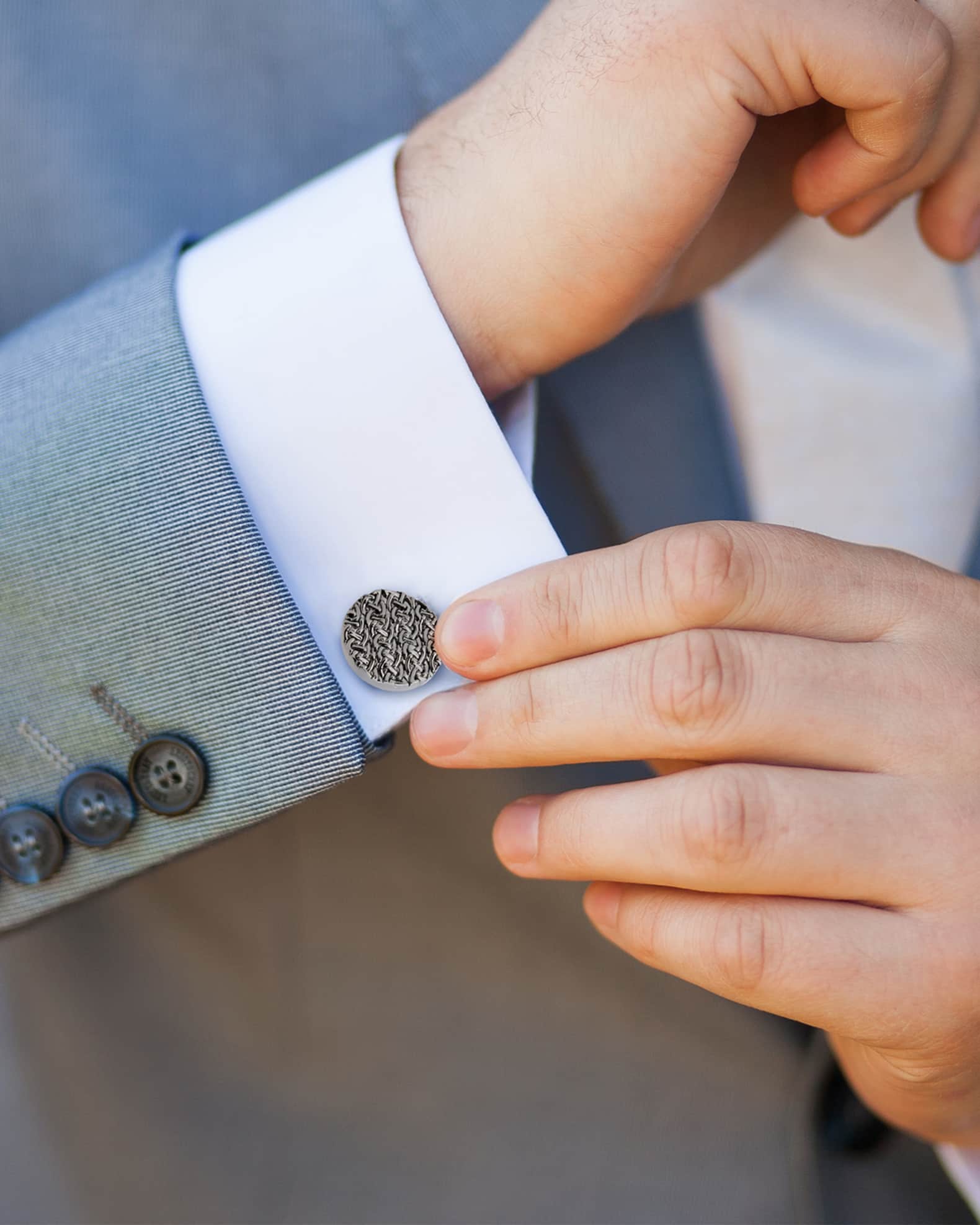 Men's Round Shiny Gunmetal Chain Link Cufflinks 1