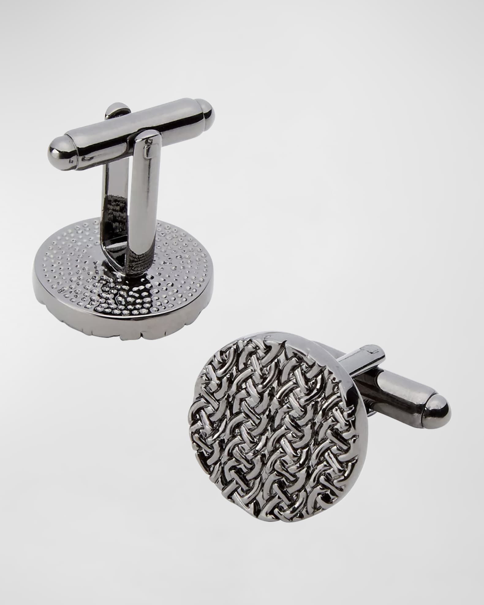 Men's Round Shiny Gunmetal Chain Link Cufflinks 0