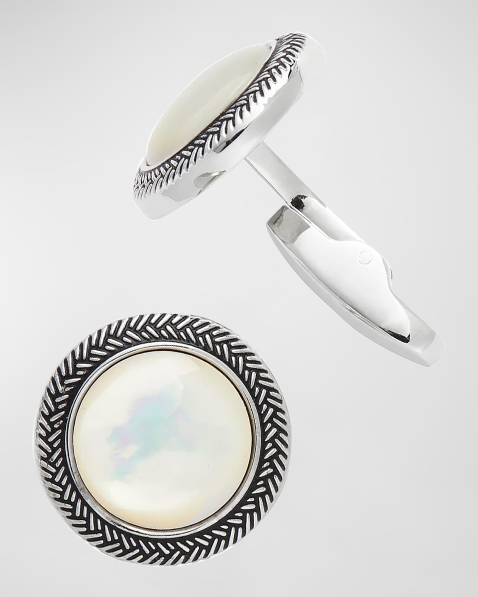 Men's Round Mother-Of-Pearl Antique-Border Cufflinks 0