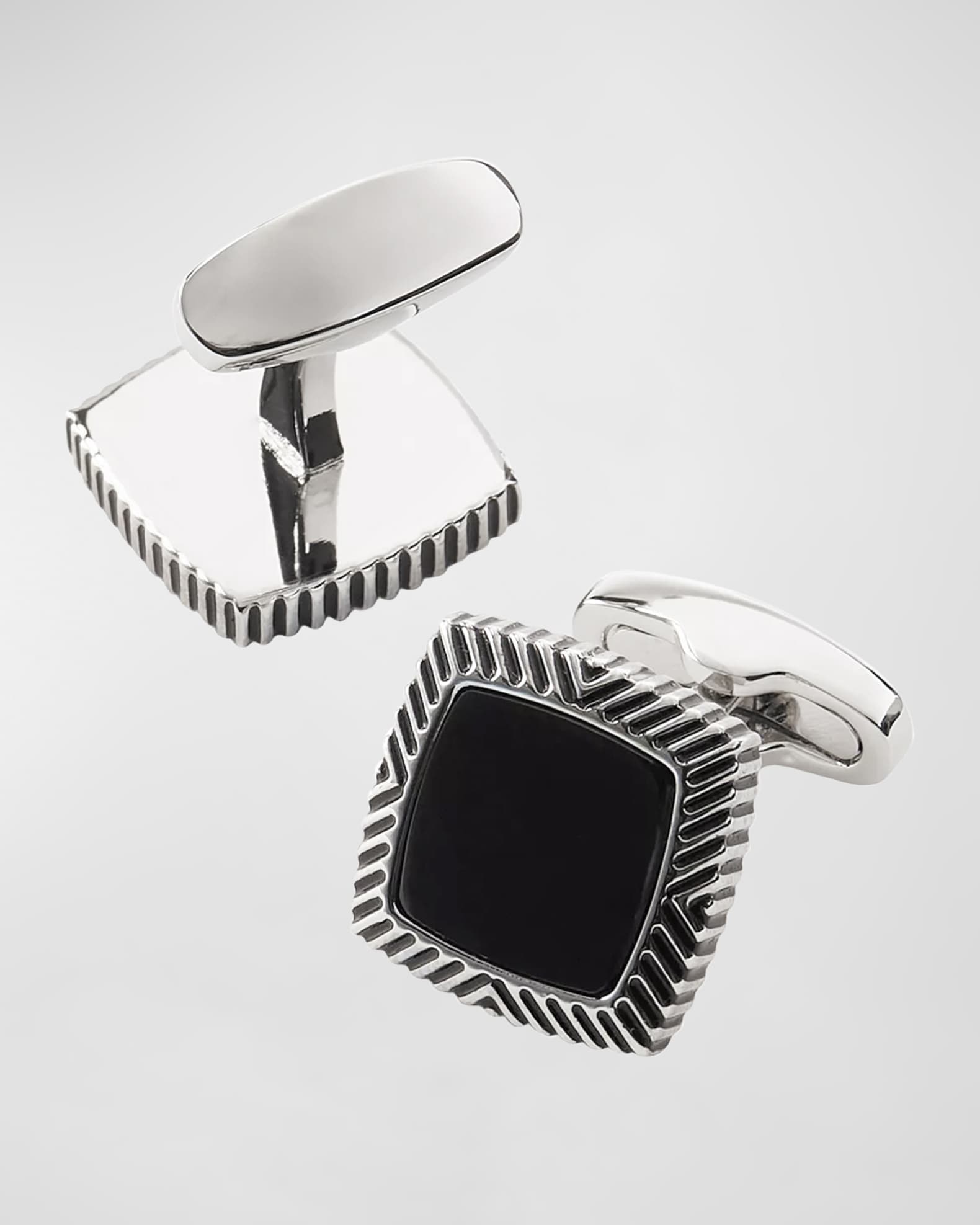 Men's Square Black Onyx Wavy-Frame Cufflinks 1