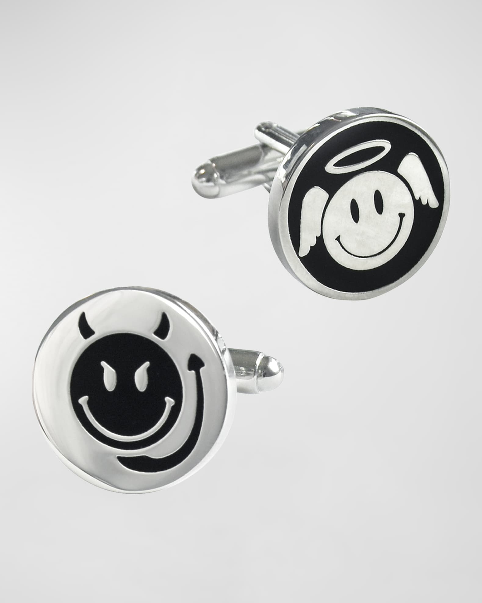 Link Up Men's Angel and Devil Happy Face Cufflinks Neiman Marcus
