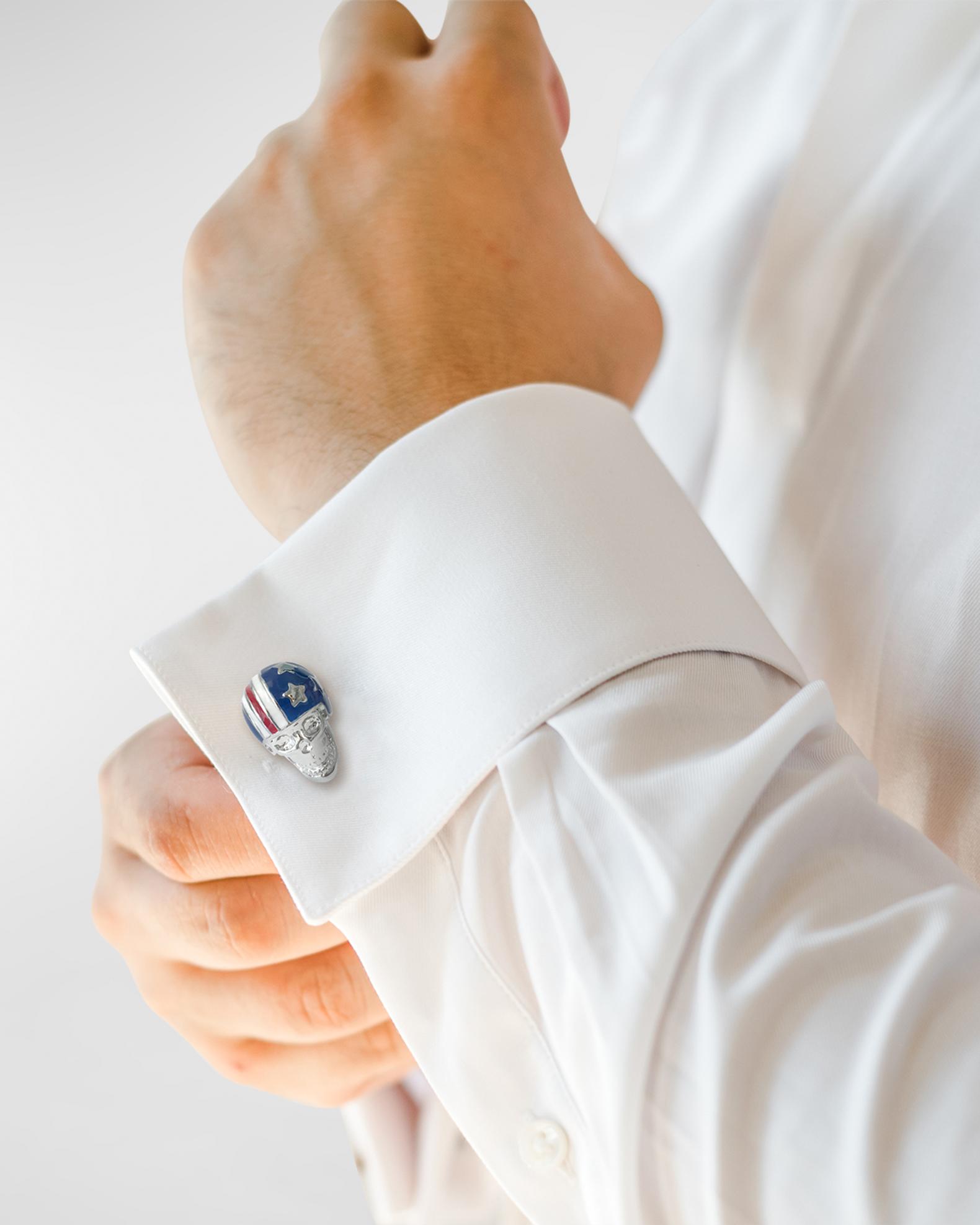 Link Up Men's Skull with American Flag Helmet Cufflinks | Neiman Marcus