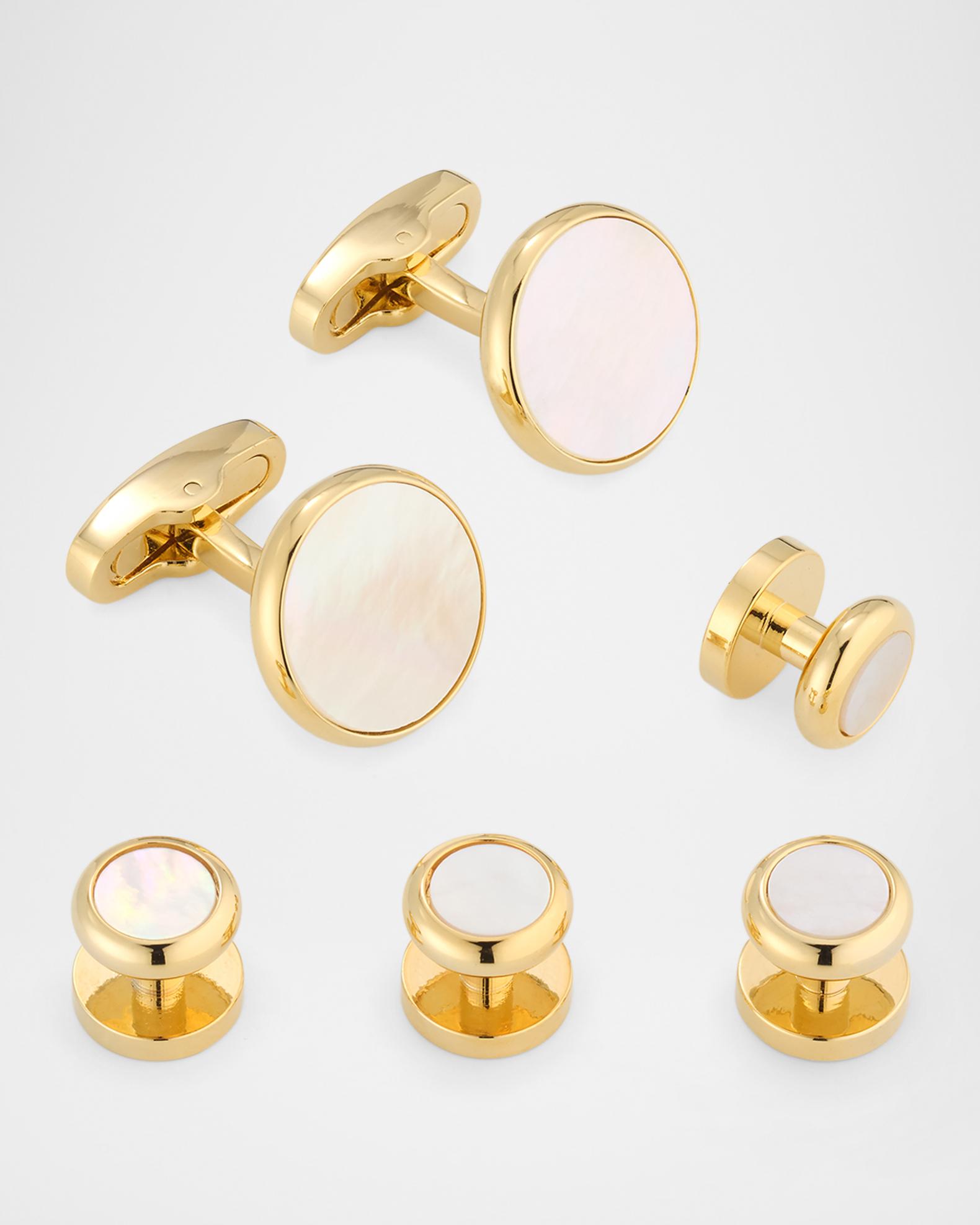 Link Up Men's Classic Round Mother-Of-Pearl Cufflink Stud Set | Neiman ...