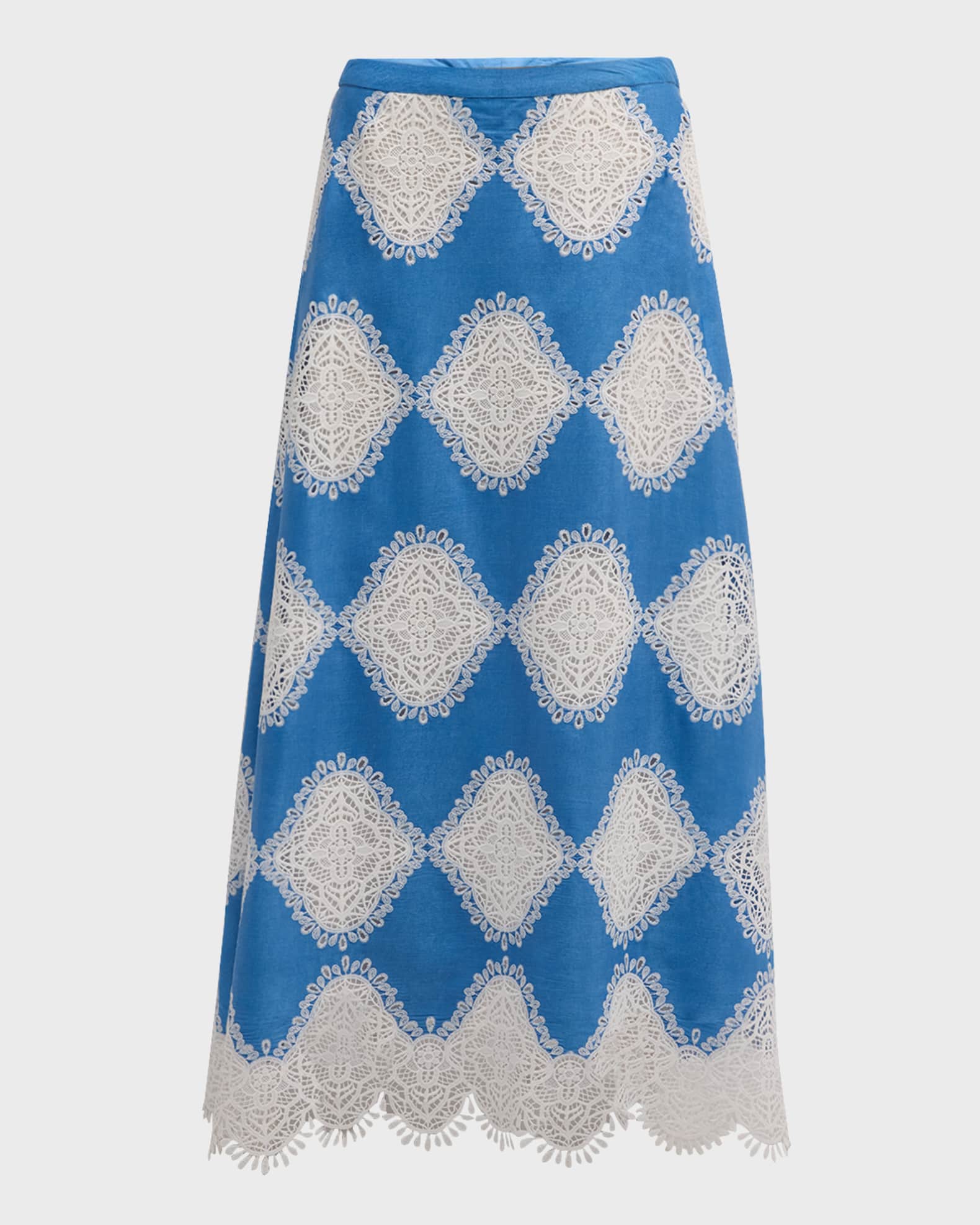 Lace Inset Tiered Maxi Skirt With Side Slit