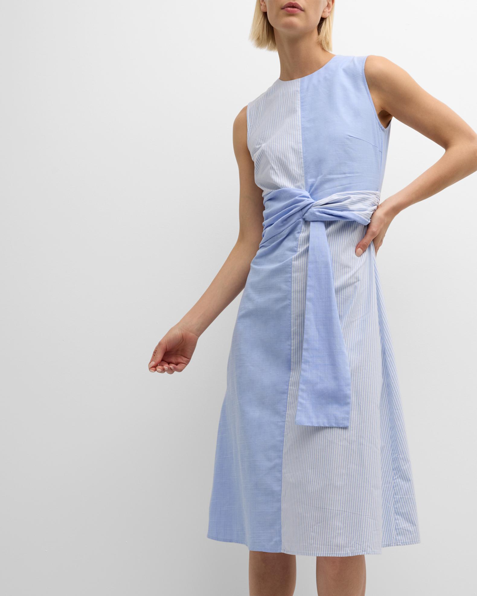 Misook Striped Split-Pattern Cotton Midi Dress | Neiman Marcus
