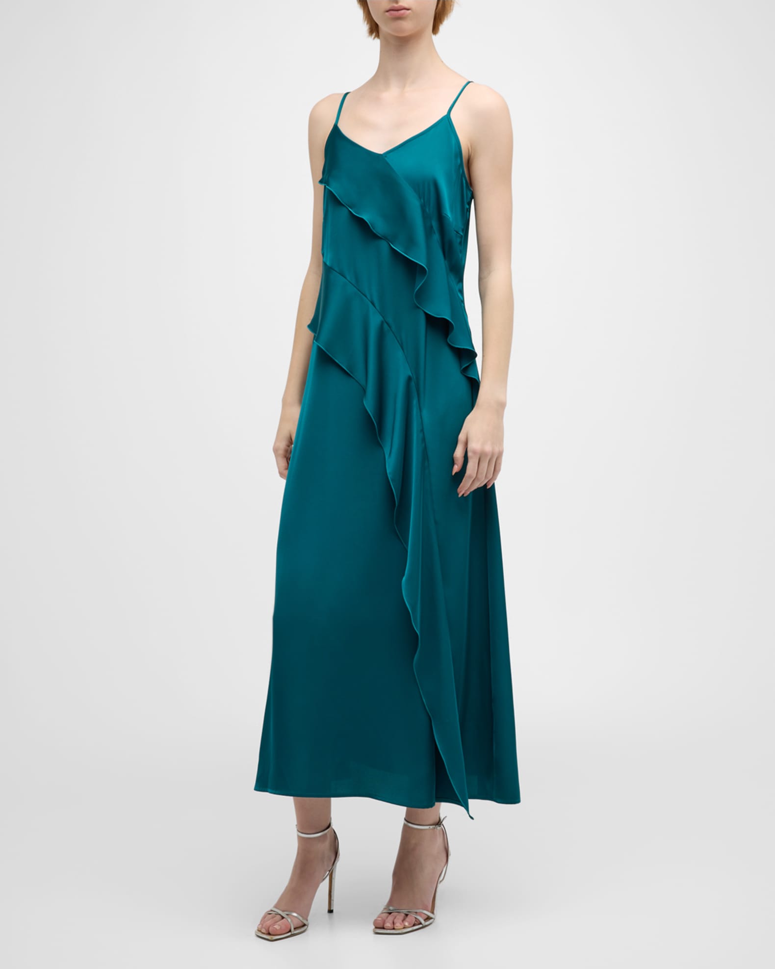 Ruffle Charmeuse Crepe De Chine Maxi Dress 1