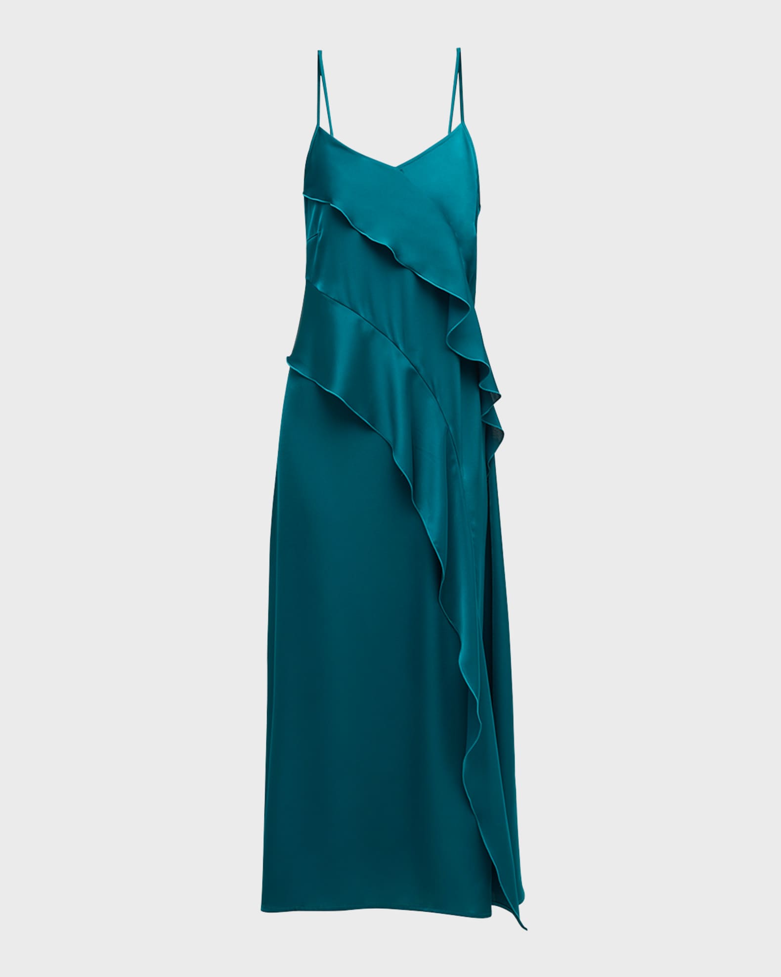 Ruffle Charmeuse Crepe De Chine Maxi Dress 0