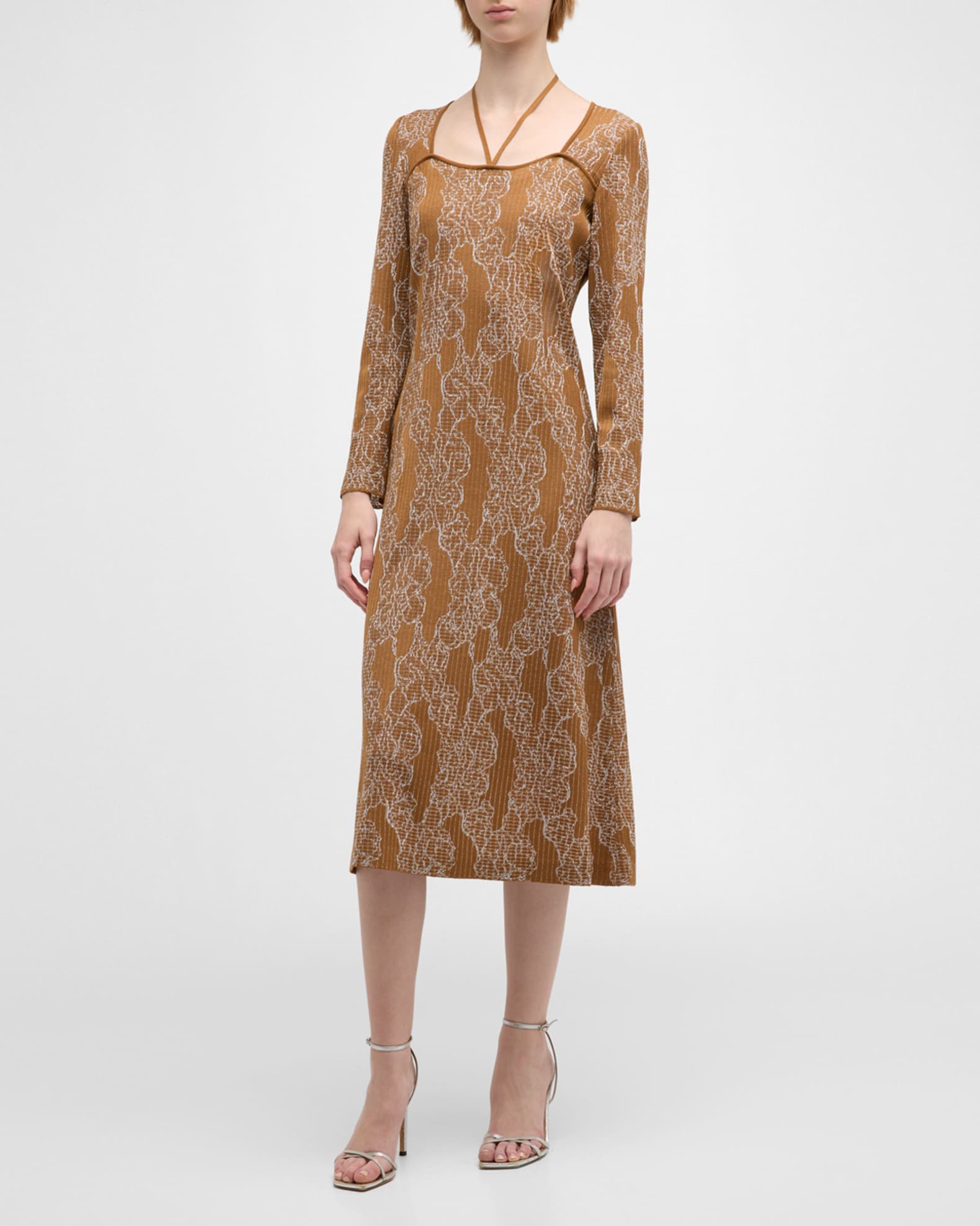 Misook Women s Ribbed Lurex Jacquard Knit Midi Dress