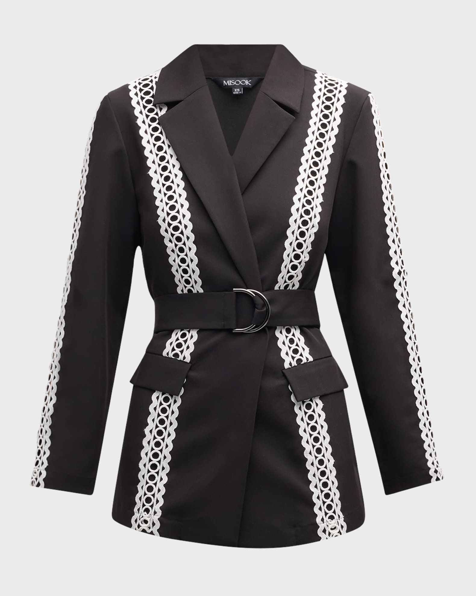 Belted Eyelet Trim Twill Jacket
