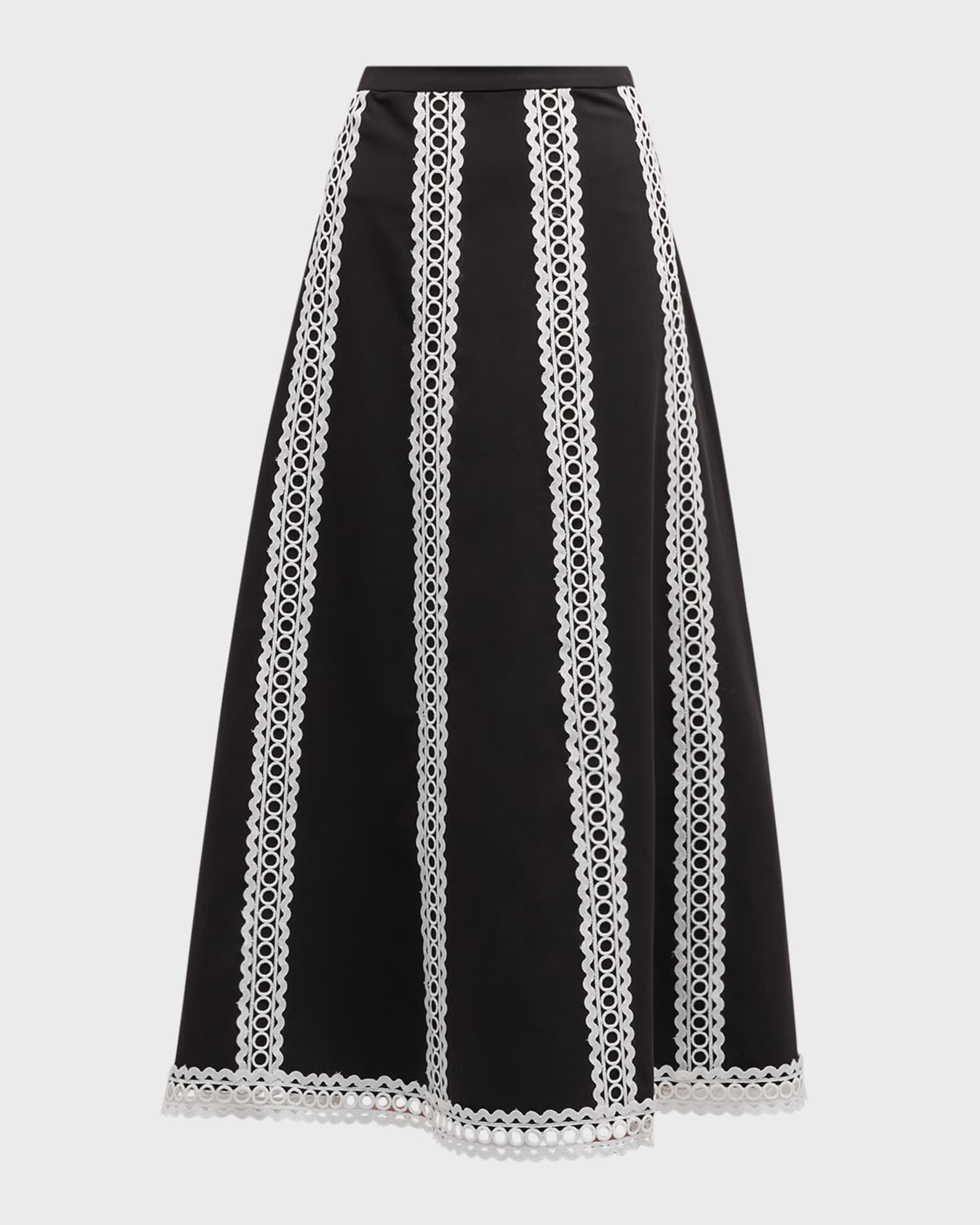 Misook Eyelet-Trim Woven Twill Midi Skirt