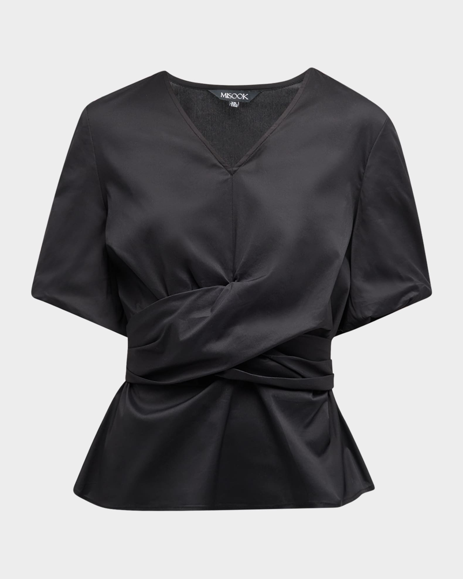 Misook Crossover Puff-Sleeve Peplum Blouse