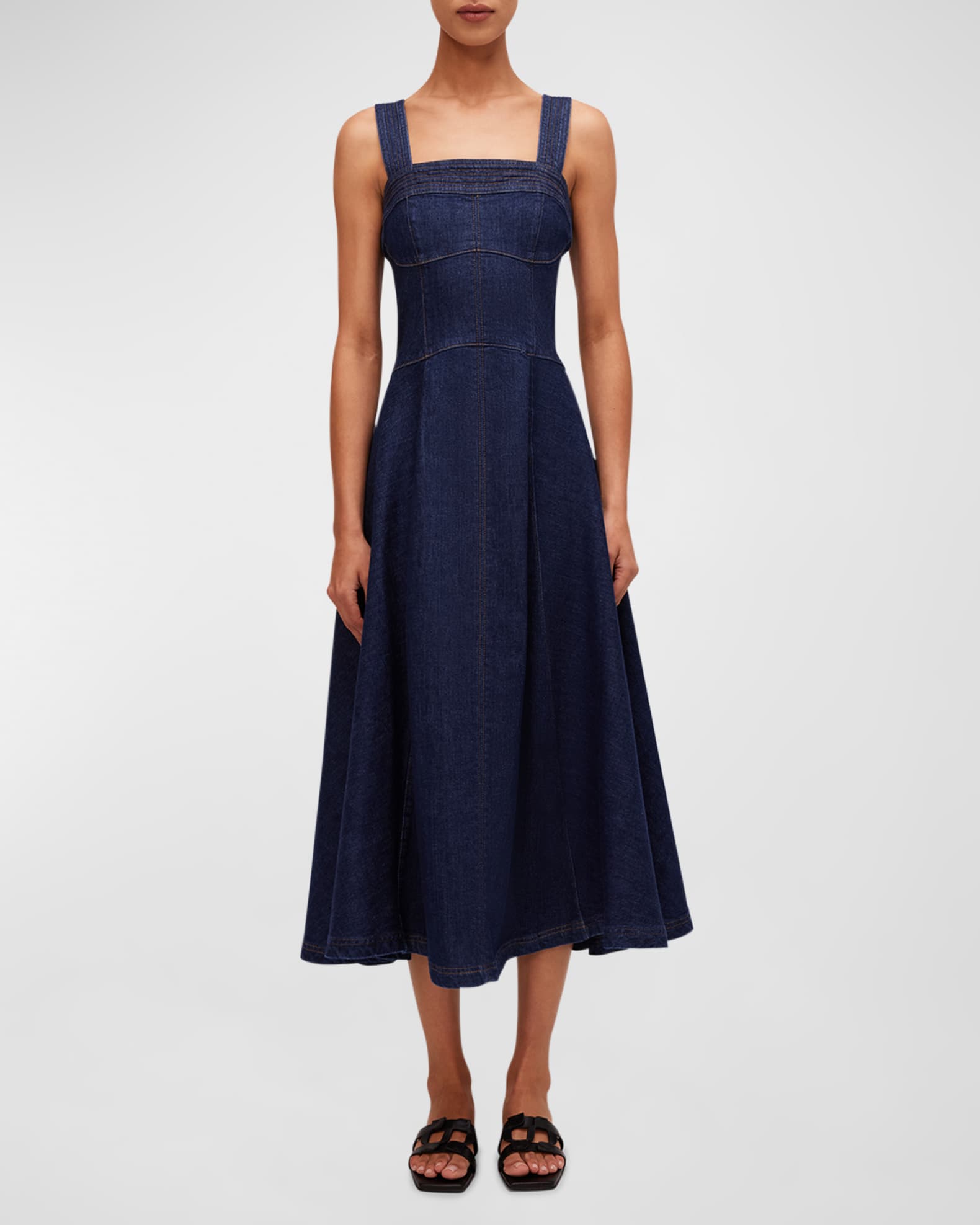 Cici Bustier Denim Pinafore Midi Dress 1