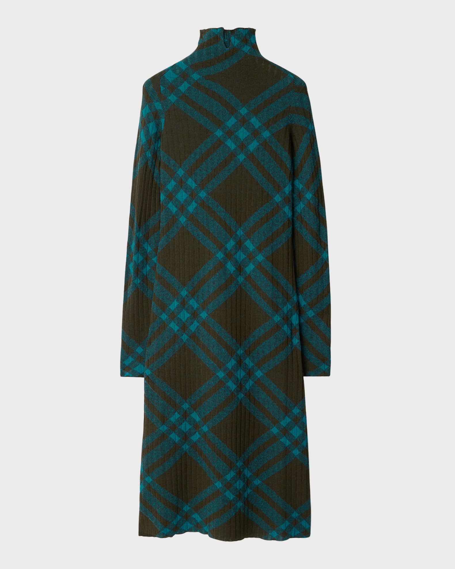 Turtleneck Check Knit Midi Sweater Dress